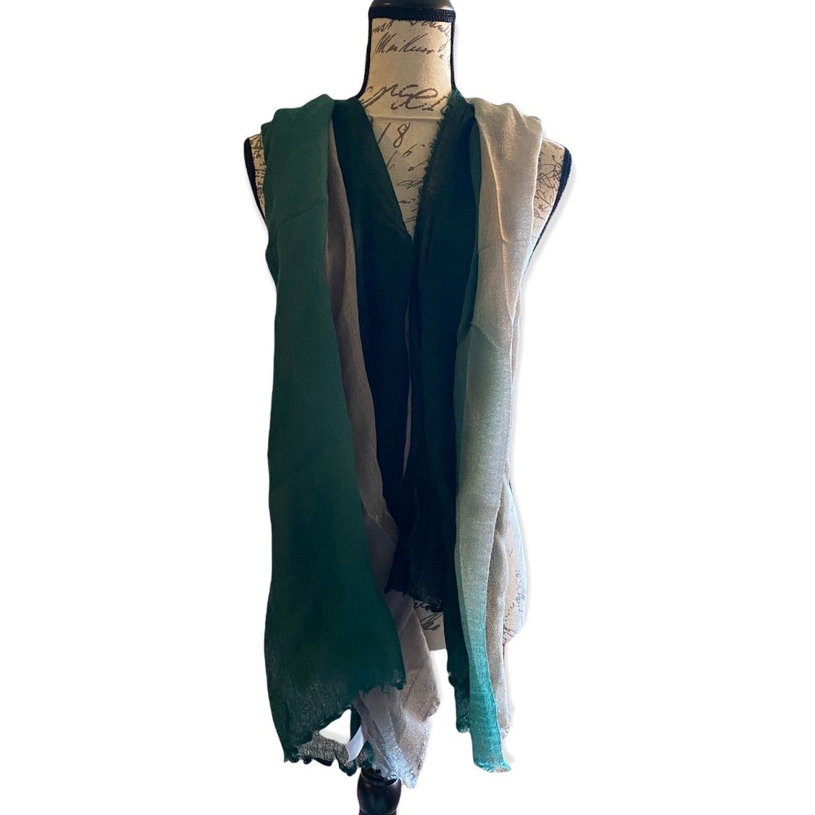 Other Wool Blend Ombré Green Gray Lightweight Scarf Tie Dye Dip Size ONE SIZE - 2 Thumbnail