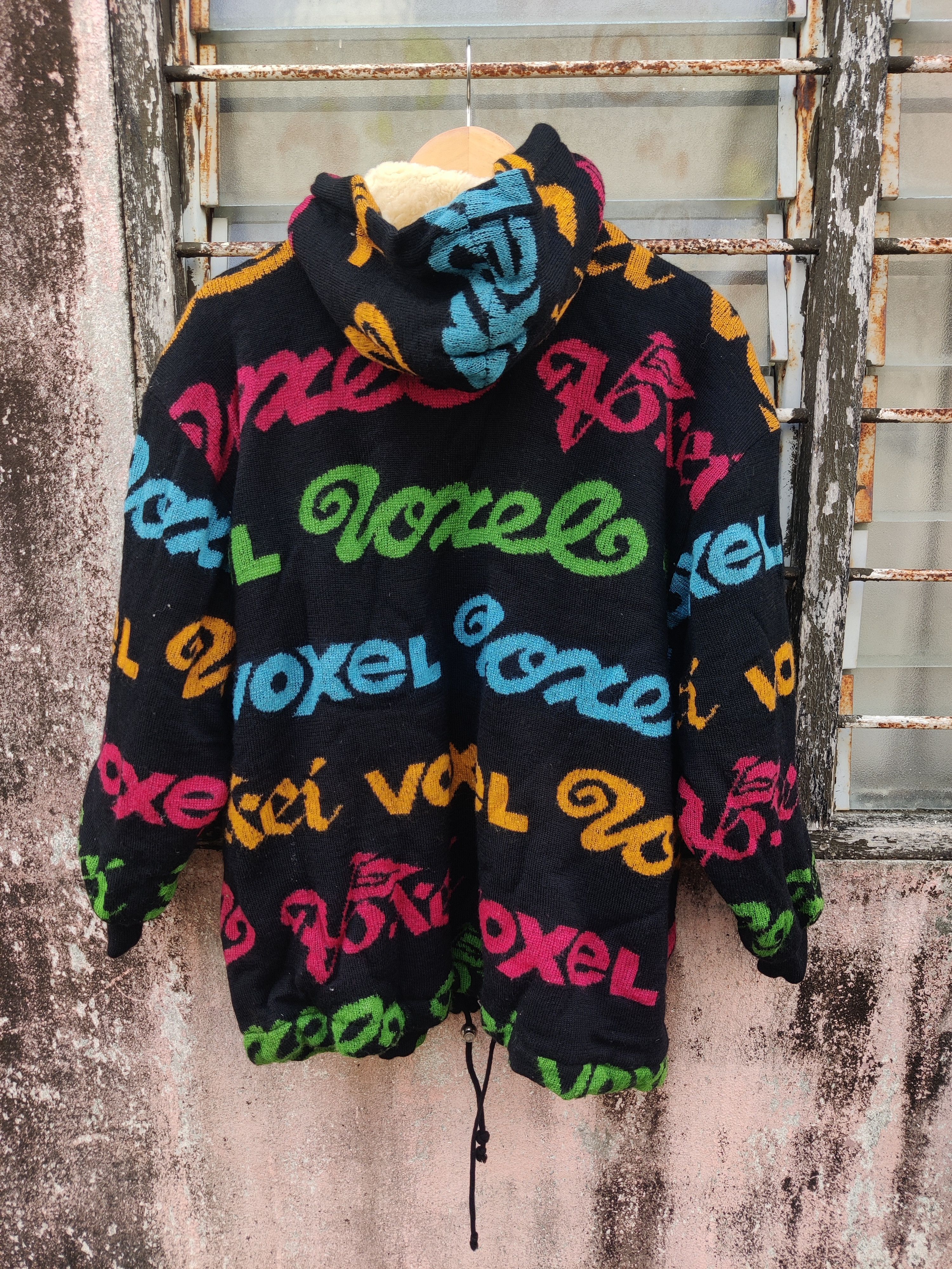 Japanese Brand Vintage Archival Voxel AOP Sherpa Lined Knit Hoodie Jacket Size US M / EU 48-50 / 2 - 4 Thumbnail