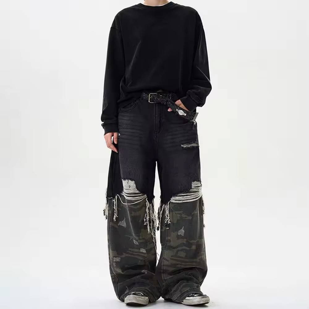 Japanese Brand × Vintage wide ripped double jeans Size US 36 / EU 52 - 1 Thumbnail