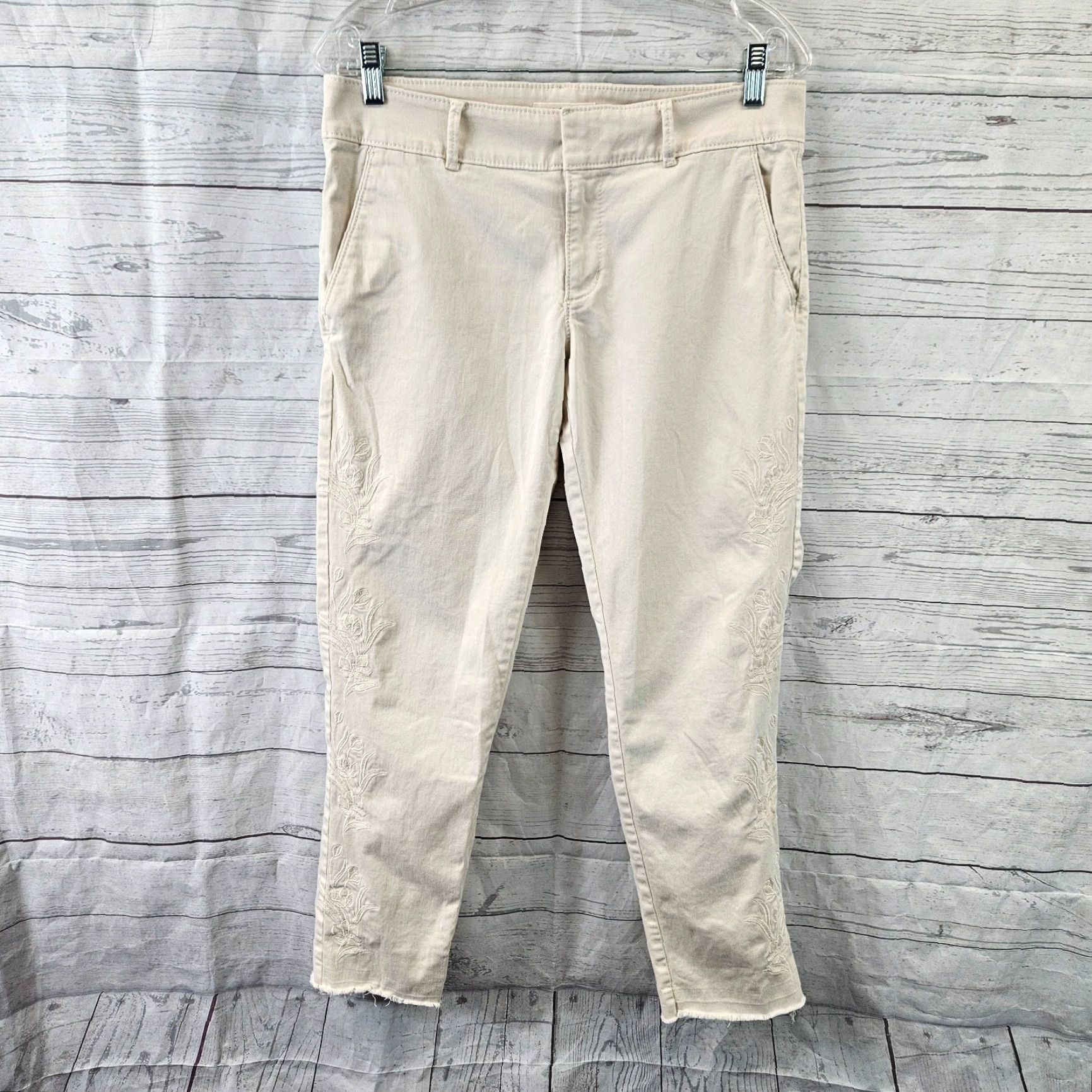 Loft LOFT Ann Taylor Womens Marisa Ankle Pants Sz 6 Embroidered Raw Hem Ivory Cotton Blend Pants Womens 6 Ankle Embroidered Ivory 90s? Size 28" / US 6 / IT 42 - 2 Thumbnail