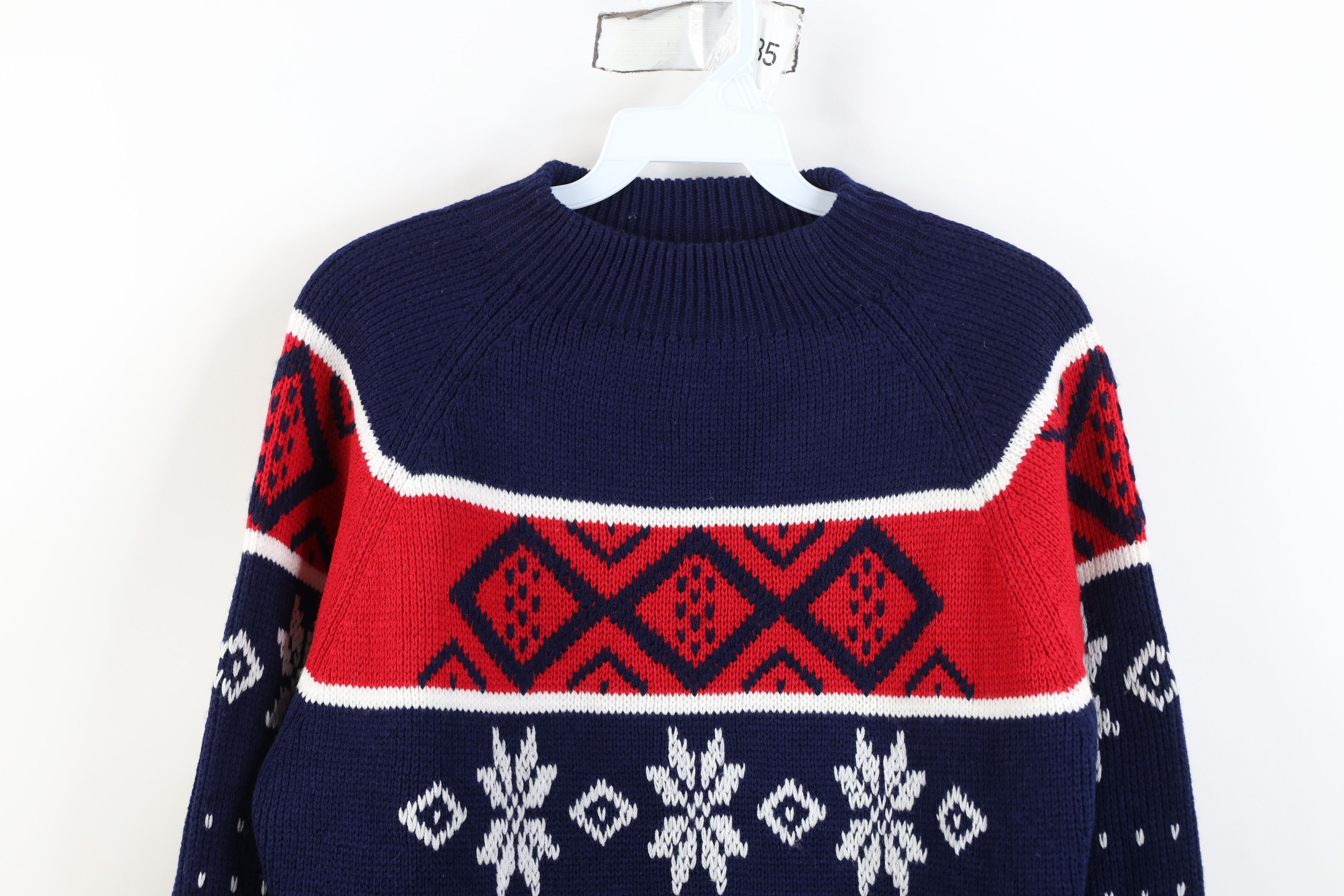 Vintage Vintage 70s Streetwear Fair Isle Snowflake Mock Neck Sweater Size US M / EU 48-50 / 2 - 2 Thumbnail
