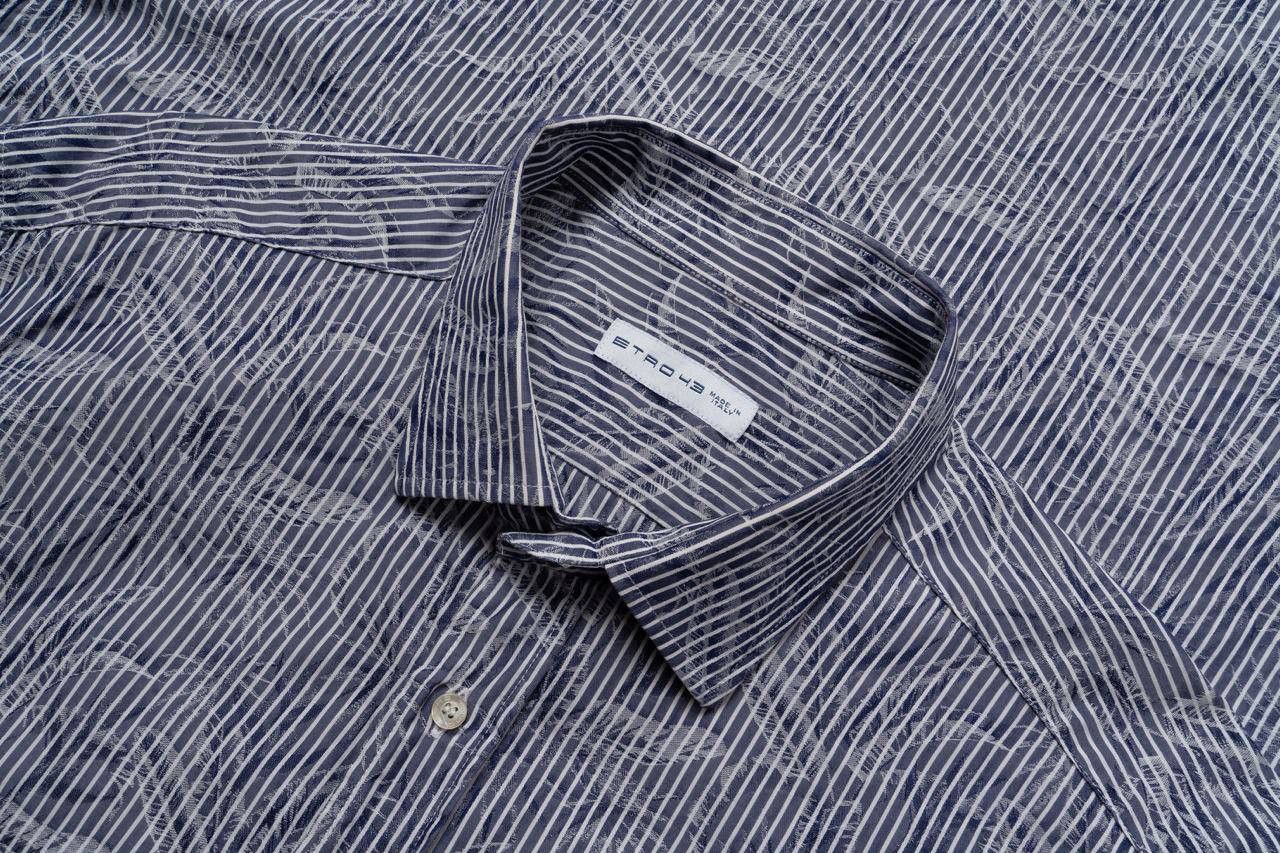 Etro 🔵ETRO Striped Blue Flower Print Bottom Up Shirt Made Italy Size US L / EU 52-54 / 3 - 2 Thumbnail