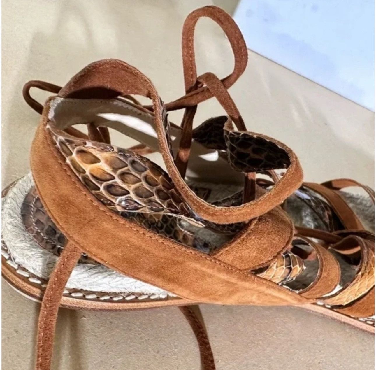 Paul Andrew Paul Andrew snakeskin & suede lace up sandals Sienna 41 Size US 11 / IT 41 - 4 Thumbnail