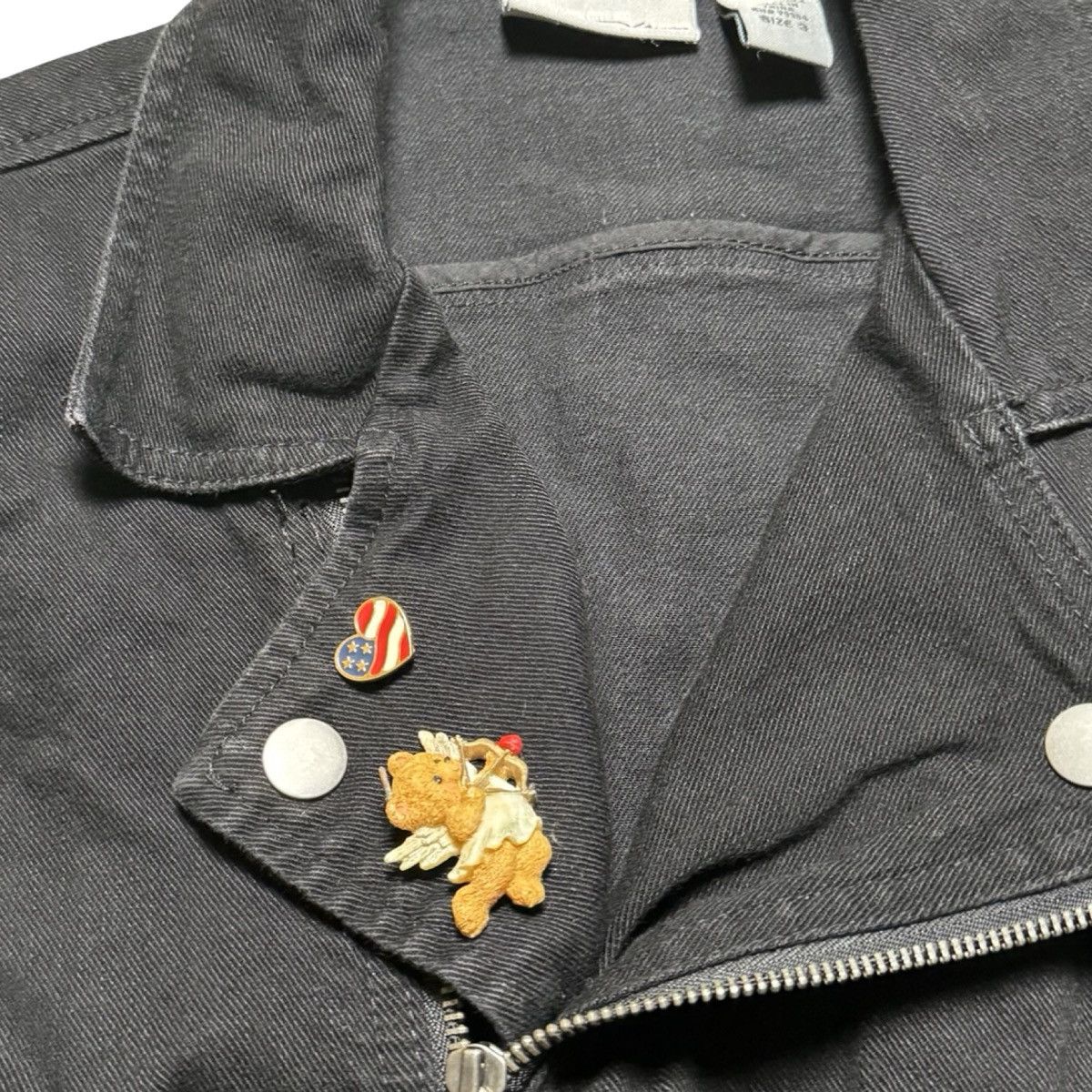 Other Vintage Chicos Platinum Denim Biker Jacket W Pins Black 3 Size XL / US 12-14 / IT 48-50 - 3 Thumbnail