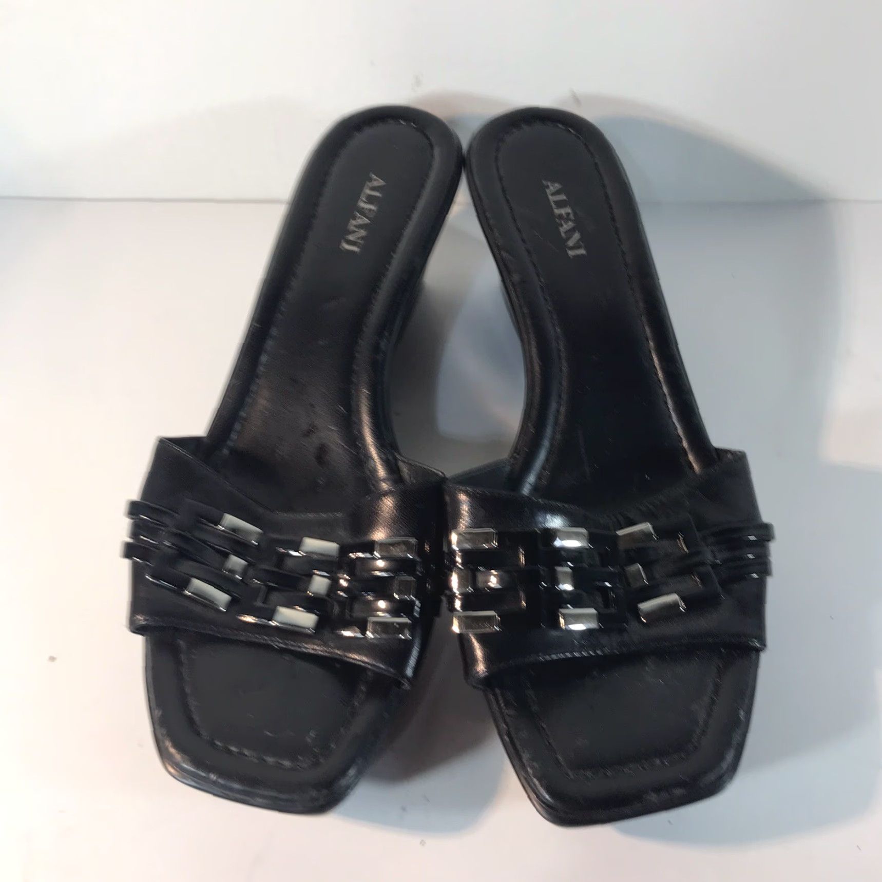 Alfani VINTAGE Alfani Colada Leather Wedge Slides Womens Size 7.5M Black Summer Casual Size US 7.5 / IT 37.5 - 2 Thumbnail