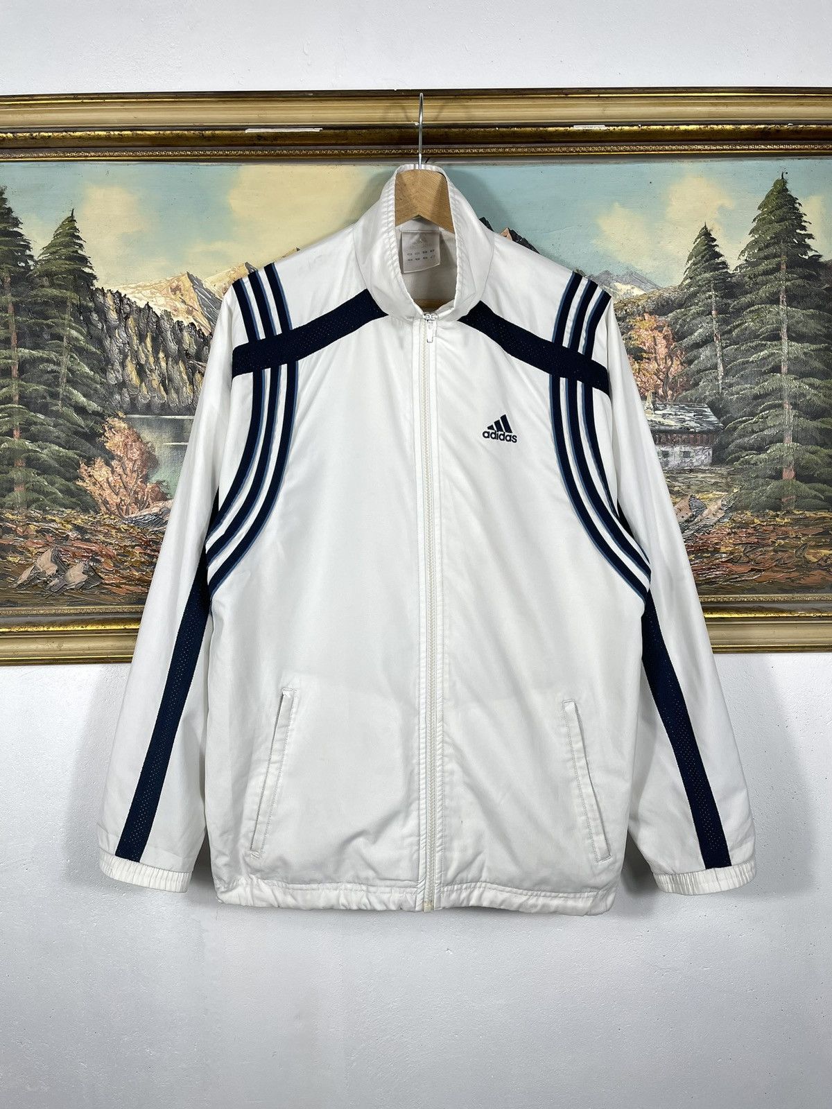 Adidas × Vintage White Retro 00s Adidas Windbreaker Zip Jacket Baggy Size US M / EU 48-50 / 2 - 1 Thumbnail