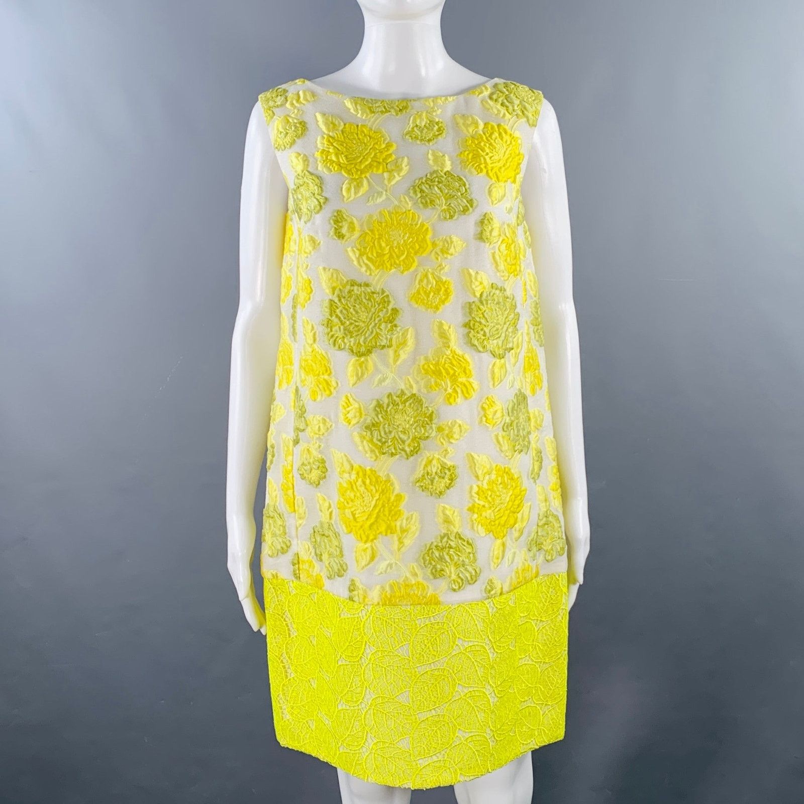 Giambattista Valli GIAMBATTISTA VALLI Yellow Beige Floral Sleeveless Dress Size S / US 4 / IT 40 - 1 Thumbnail