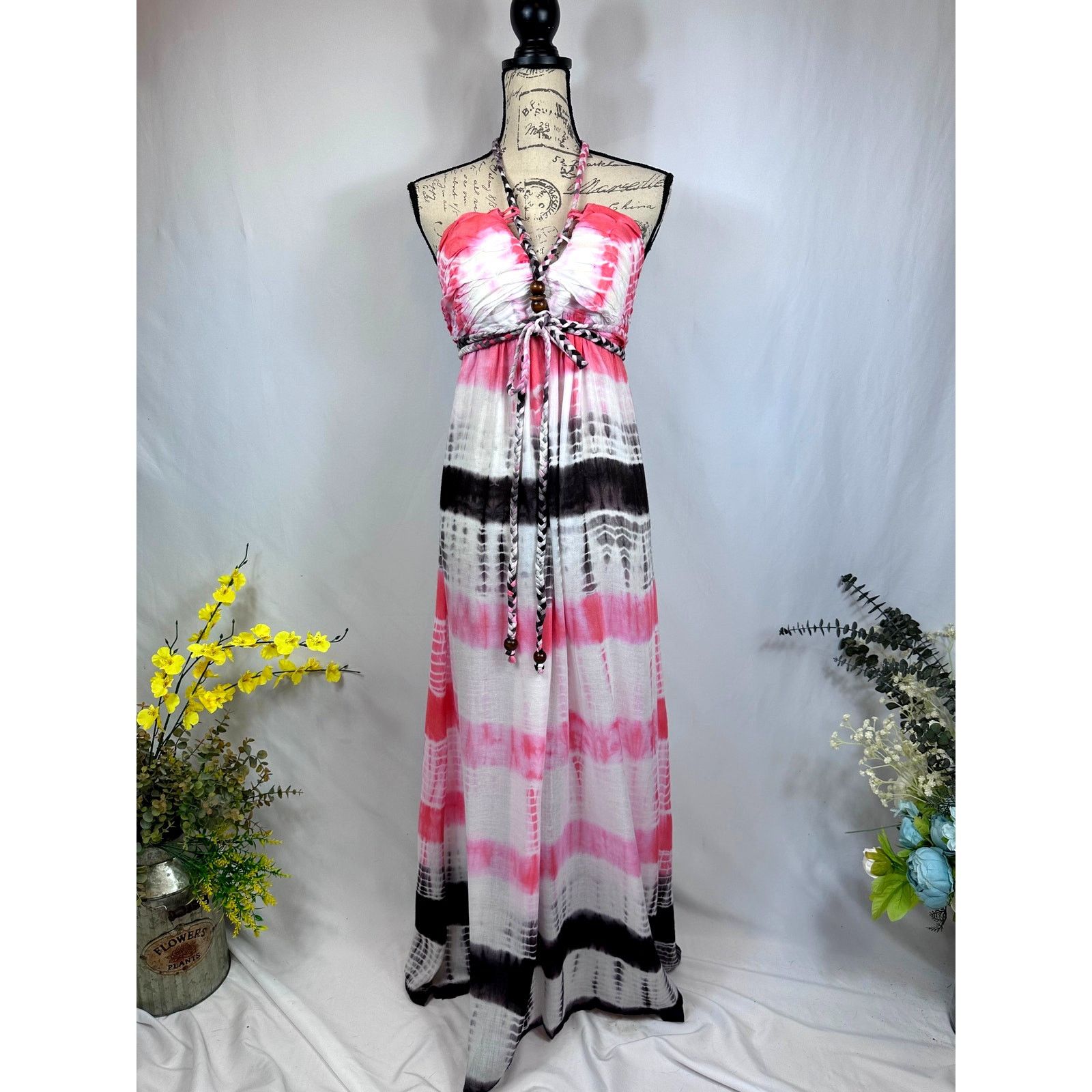 Other Chaudhry Halter Open Back Tie Dye Maxi Dress Pink Black M Size M / US 6-8 / IT 42-44 - 3 Thumbnail