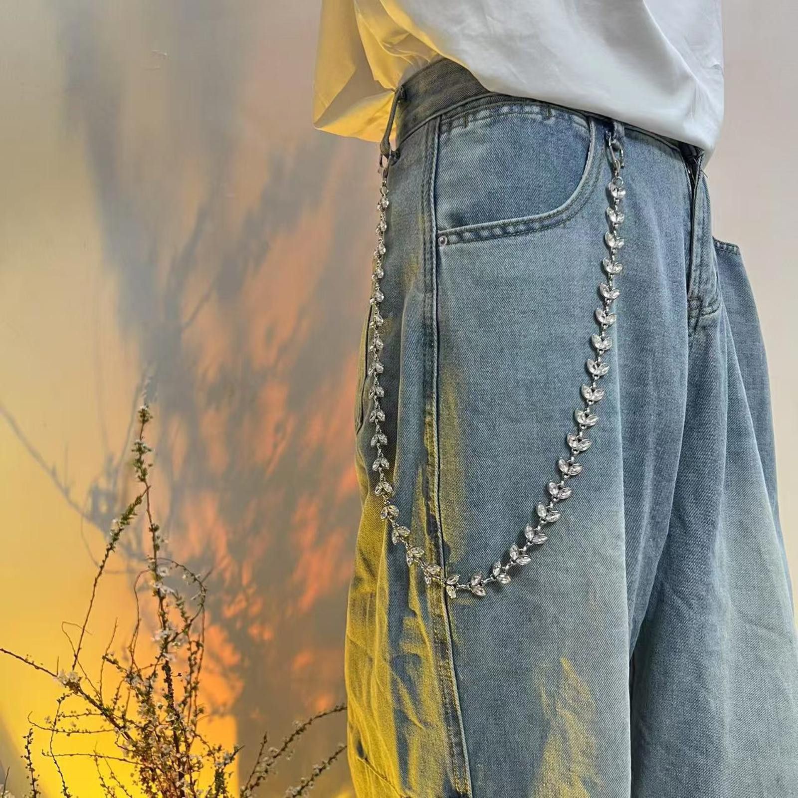 Jewelry Silver Leaf Chain Accessory for Denim Pants, Stylish Size ONE SIZE - 2 Thumbnail