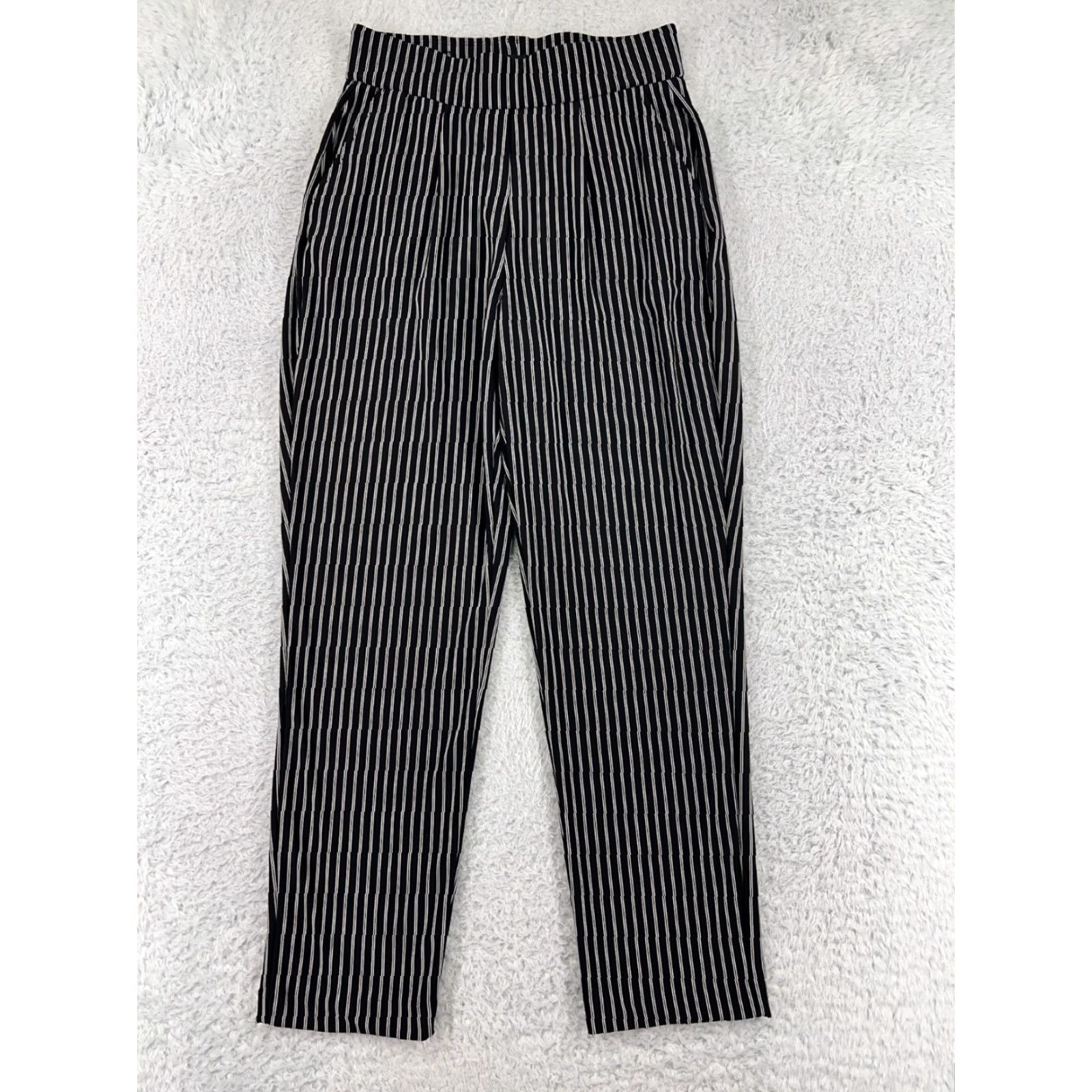 Vintage Hilary Radley Pants Women XS Black White Stripe Pleated Pockets Stretch Size 26" / US 2 / IT 38 - 2 Thumbnail