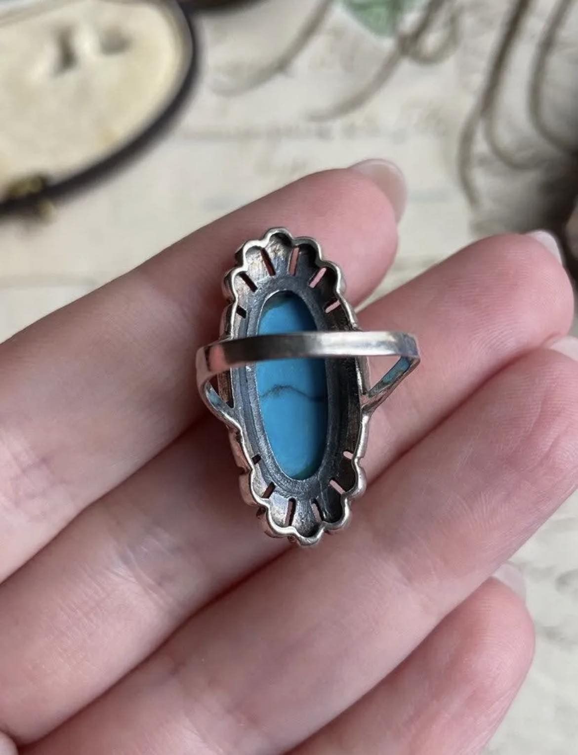 Jewelry Vintage Sterling Silver 925 Ring Natural Turquoise Size 6 Size ONE SIZE - 6 Thumbnail