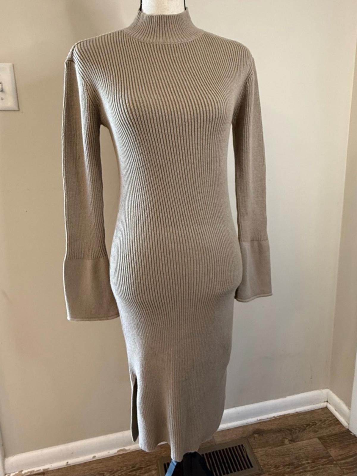 Other Evidnt midi sweater dress brown ribbed turtleneck SZ SM Size S / US 4 / IT 40 - 1 Thumbnail
