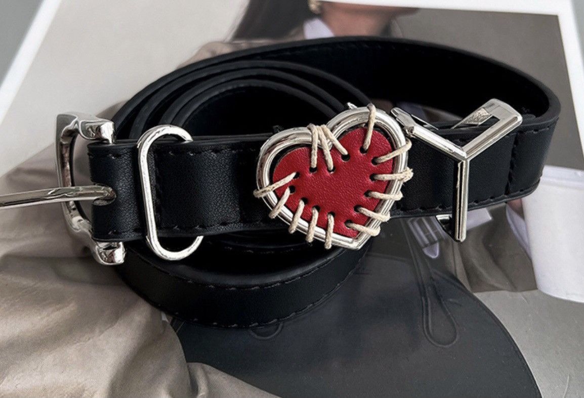 Japanese Brand × Vintage Retro black I LOVE YOU heart pu leather belt Size ONE SIZE - 3 Thumbnail