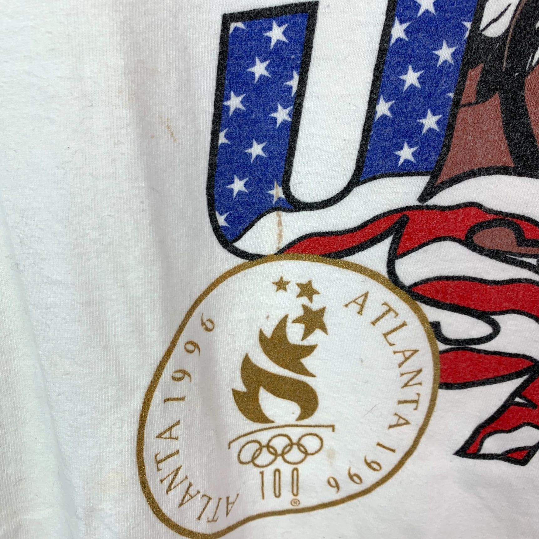 Hanes VINTAGE Hanes T-Shirt Atlanta Olympics 1996 Graphic Print White Cotton Unisex Adults L Short Sleeve Crew Neck Modern Classic Size US L / EU 52-54 / 3 - 4 Thumbnail