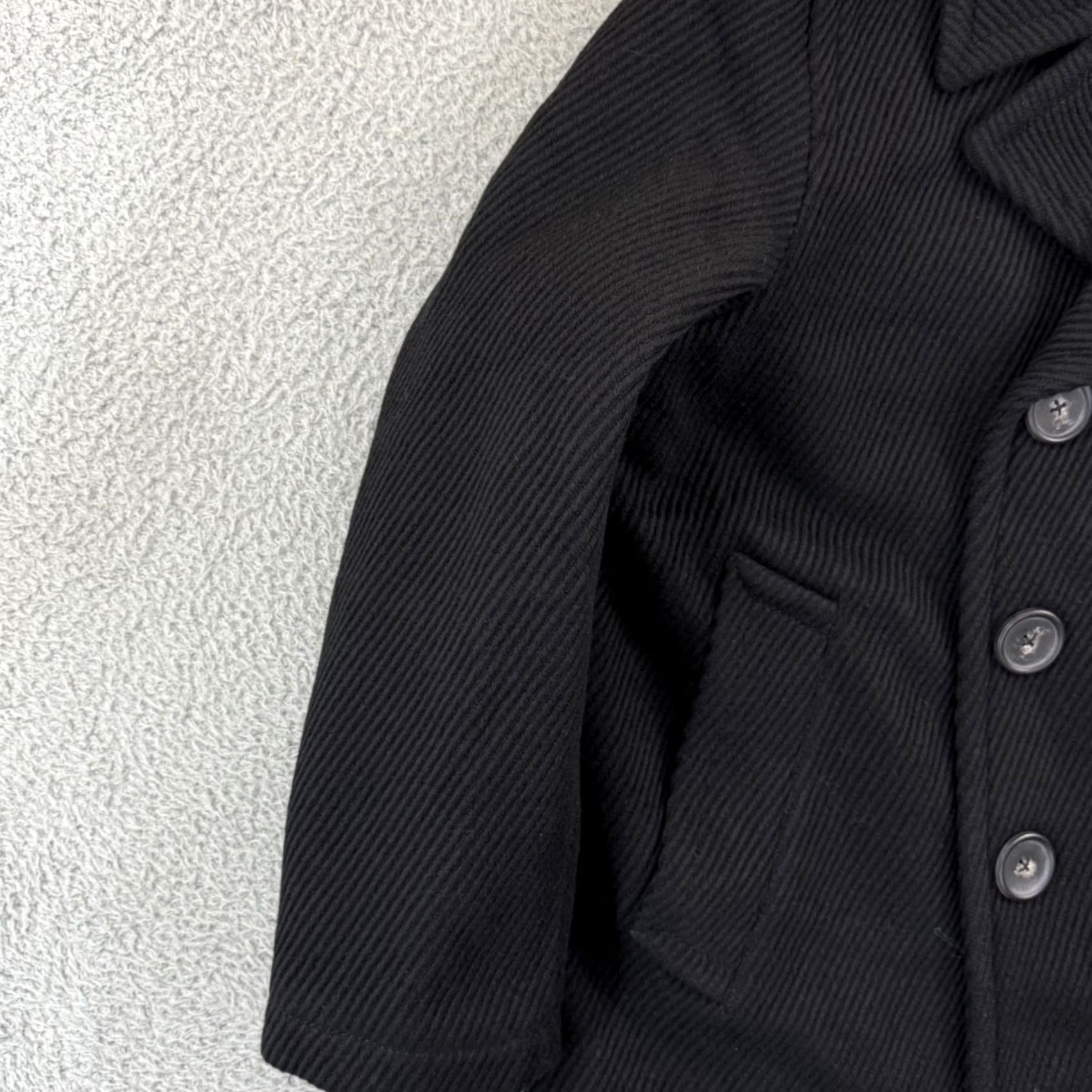 Lanvin VINTAGE Lanvin Signature Patch Jumbo Pea Coat Mens 54 Black Snap Wool Designer Paris NWT Size US L / EU 52-54 / 3 - 4 Thumbnail