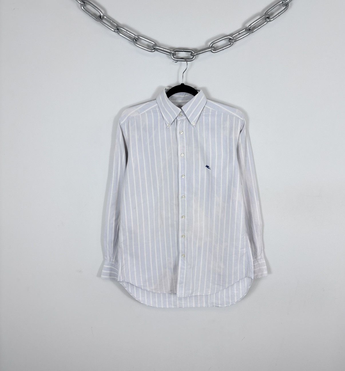 Etro Etro Milano Men’s White/Blue Striped Long Sleeve Shirt Size US L / EU 52-54 / 3 - 1 Thumbnail