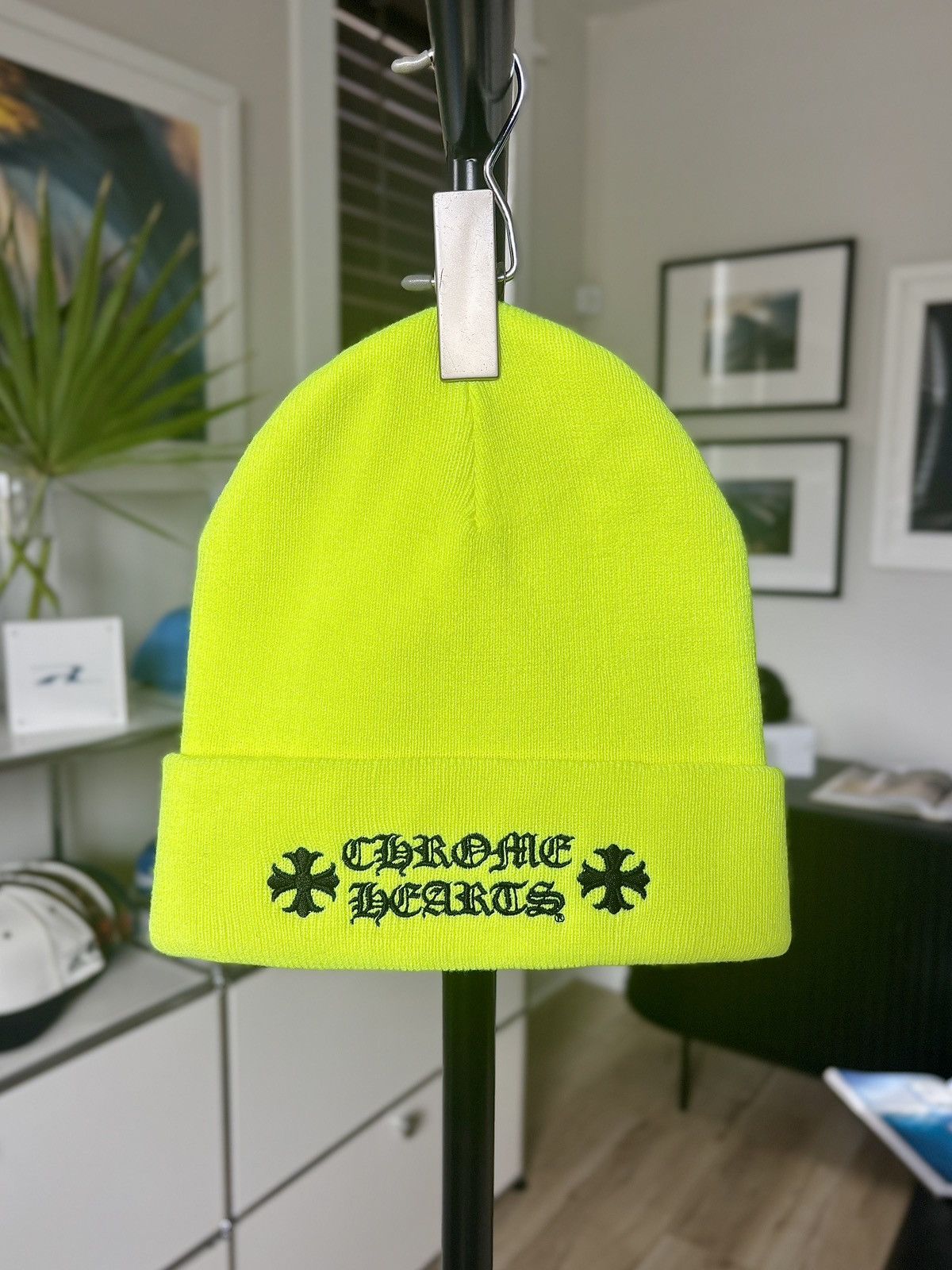 NEW CHROME HEARTS NEON YELLOW LOGO BEANIE