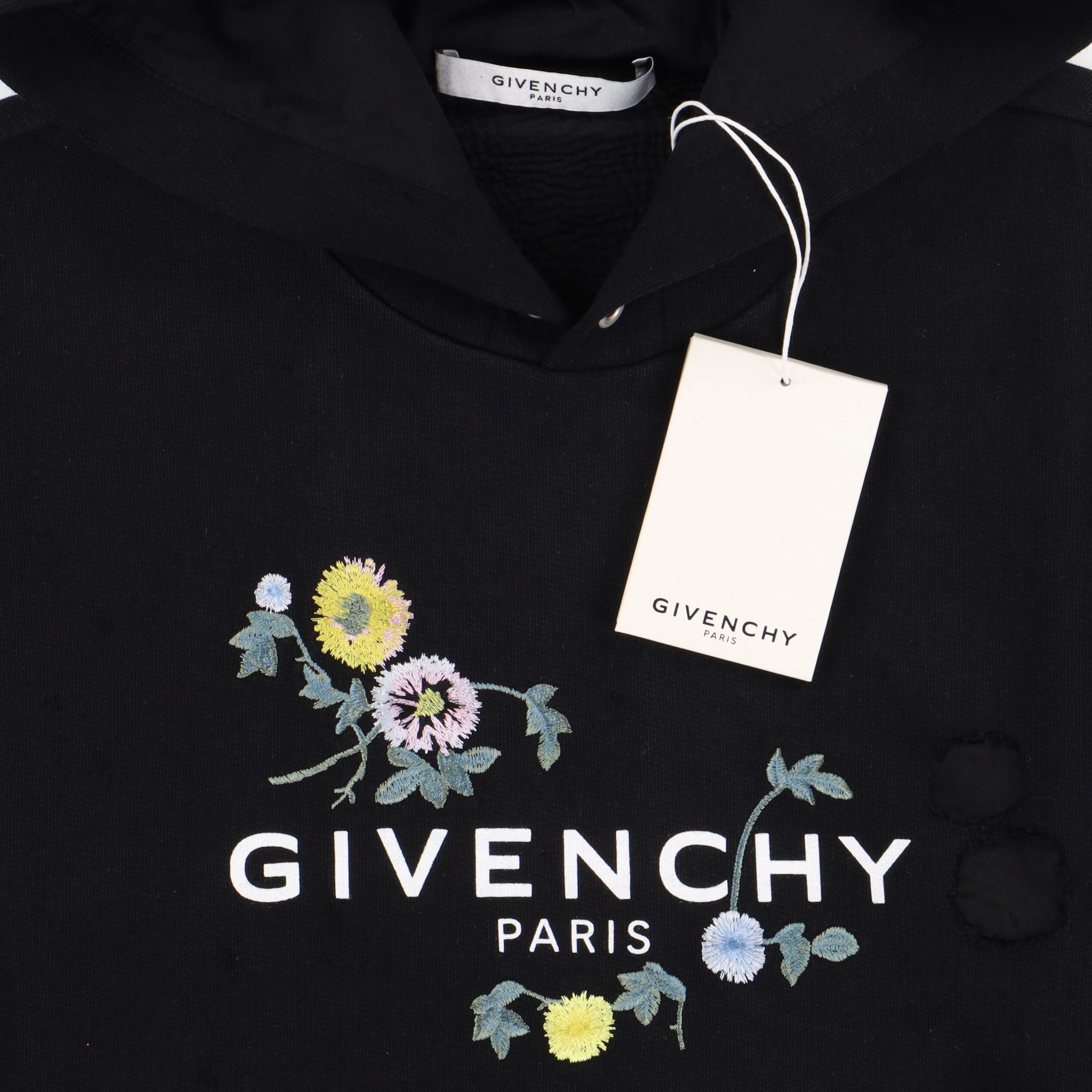 Givenchy Black Embroidered Floral Destroyed Logo Hoodie Size US XS / EU 42 / 0 - 5 Thumbnail