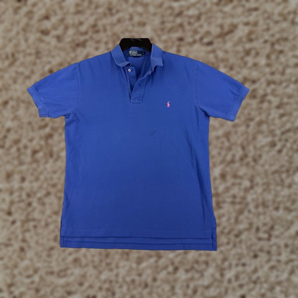 Ralph Lauren VINTAGE Ralph Lauren Polo Shirt Men Large Blue 100% Cotton Knit Short Sleeve Slim PONY Golf Mens Size US L / EU 52-54 / 3 - 1 Thumbnail
