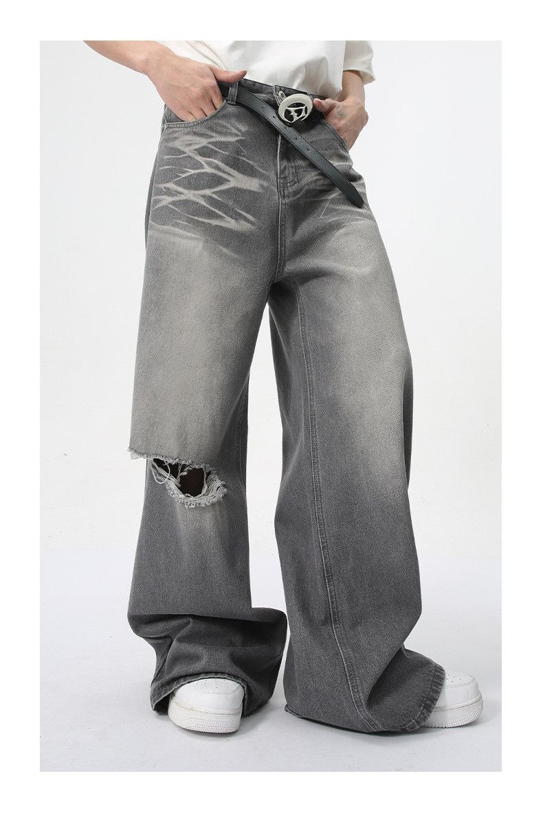 Japanese Brand High-street American retro washed straight-leg ripped jeans Size US 32 / EU 48 - 3 Thumbnail
