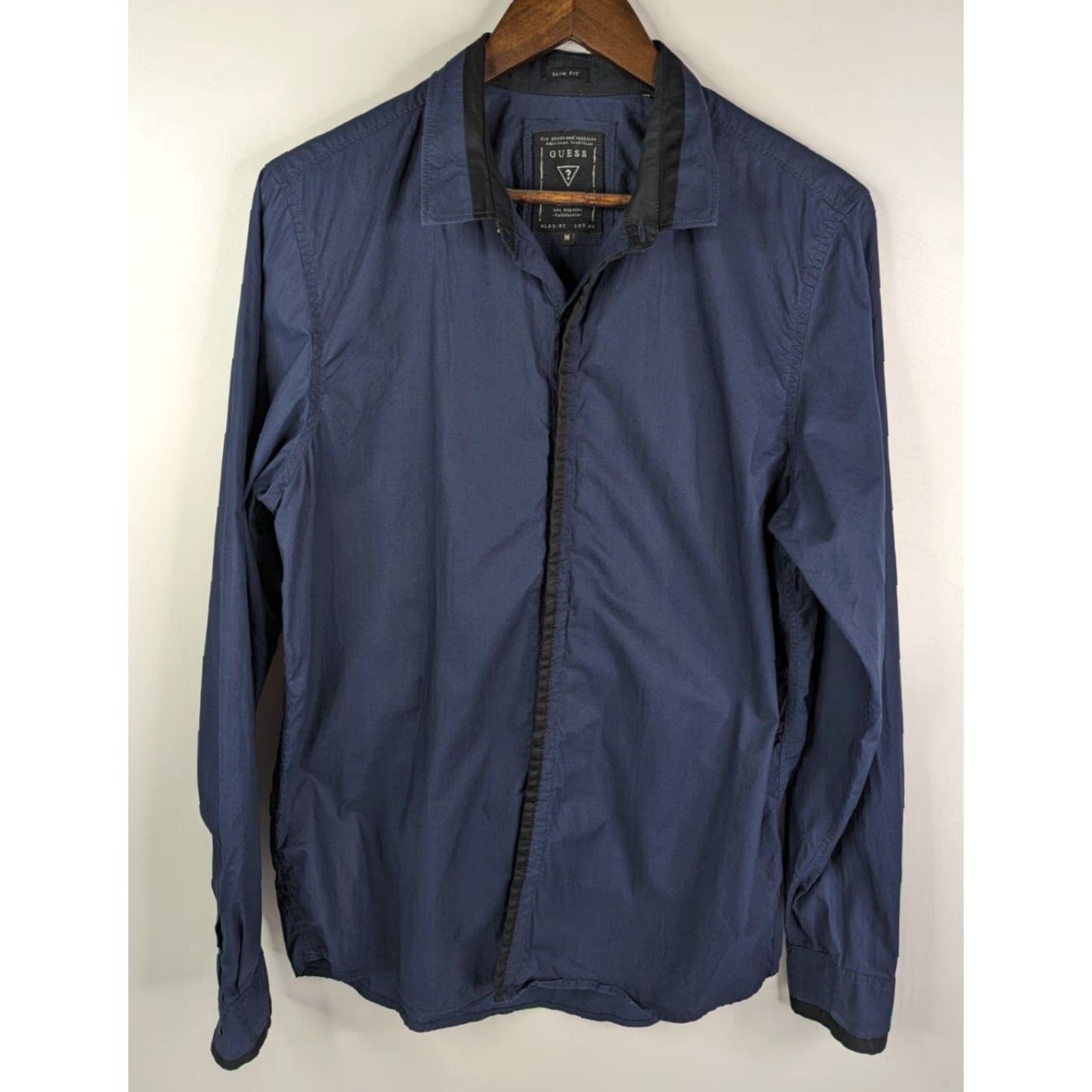 Guess GUESS Slim Fit Navy Blue Long Sleeve Button Up Men's Medium Dress Cotton Shirt Size US M / EU 48-50 / 2 - 2 Thumbnail