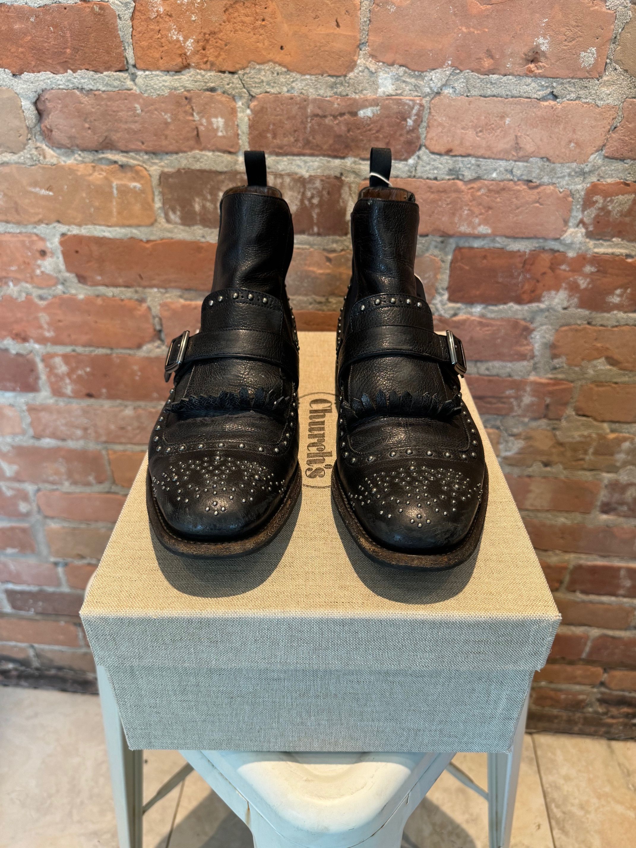 Church's Church's Burwood Monk Strap Boots - Black Studded Leather Size US 8 / EU 41 - 2 Thumbnail