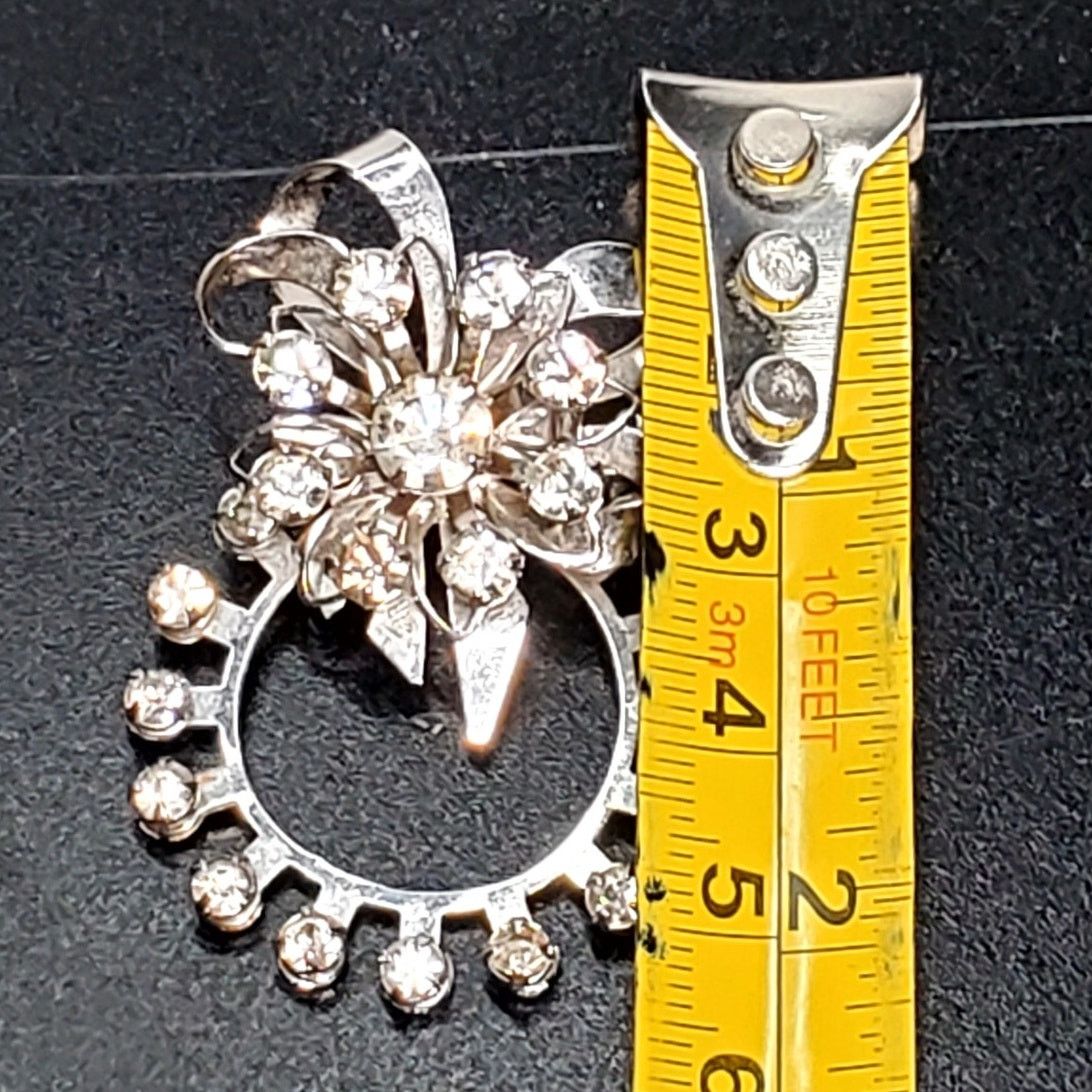 Other Silver Tone Clear Rhinestone Broach Unsigned 2" Size ONE SIZE - 3 Thumbnail