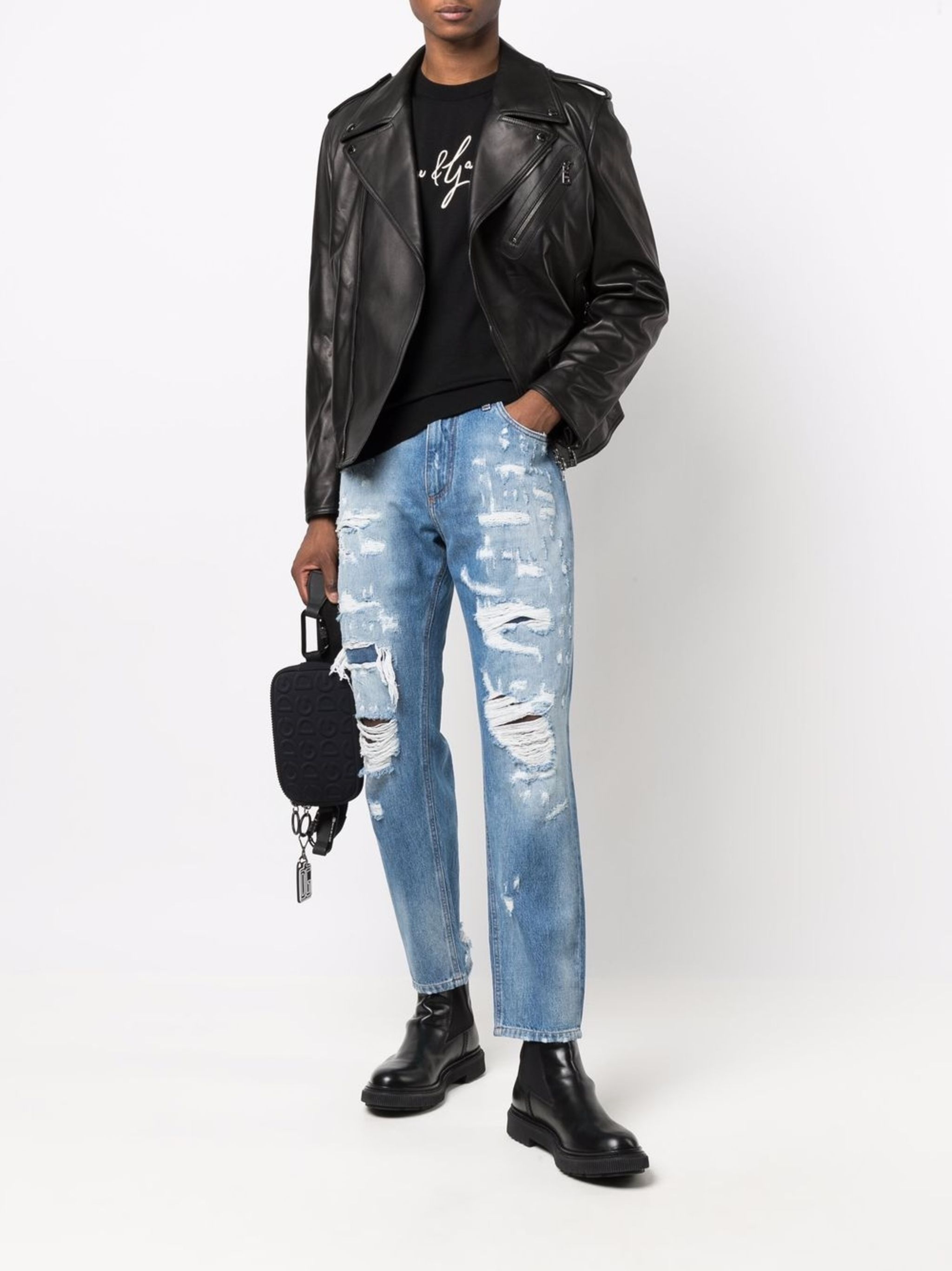Dolce & Gabbana o1y1224 Biker Leather Jacket in Black Size US XXS / EU 40 - 2 Thumbnail