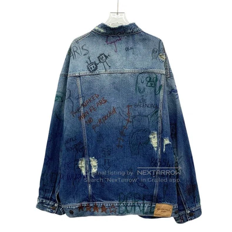Balenciaga Balenciaga Dark Blue Letter Graffiti Print Aged Cotton Col Size US M / EU 48-50 / 2 - 2 Thumbnail