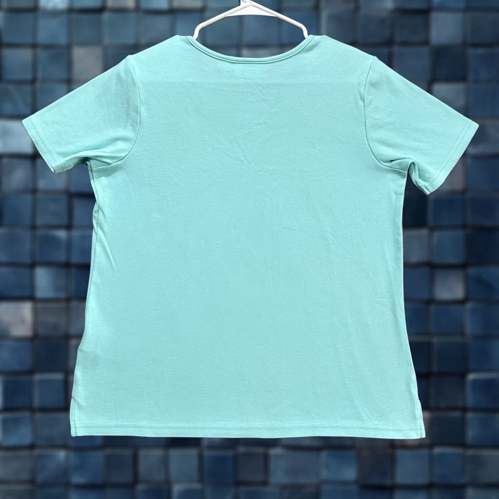Quacker Factory Quacker Factory Shirt Women Small Blue Teal Rhinestones Embellished Short Sleeve Size S / US 4 / IT 40 - 1 Thumbnail