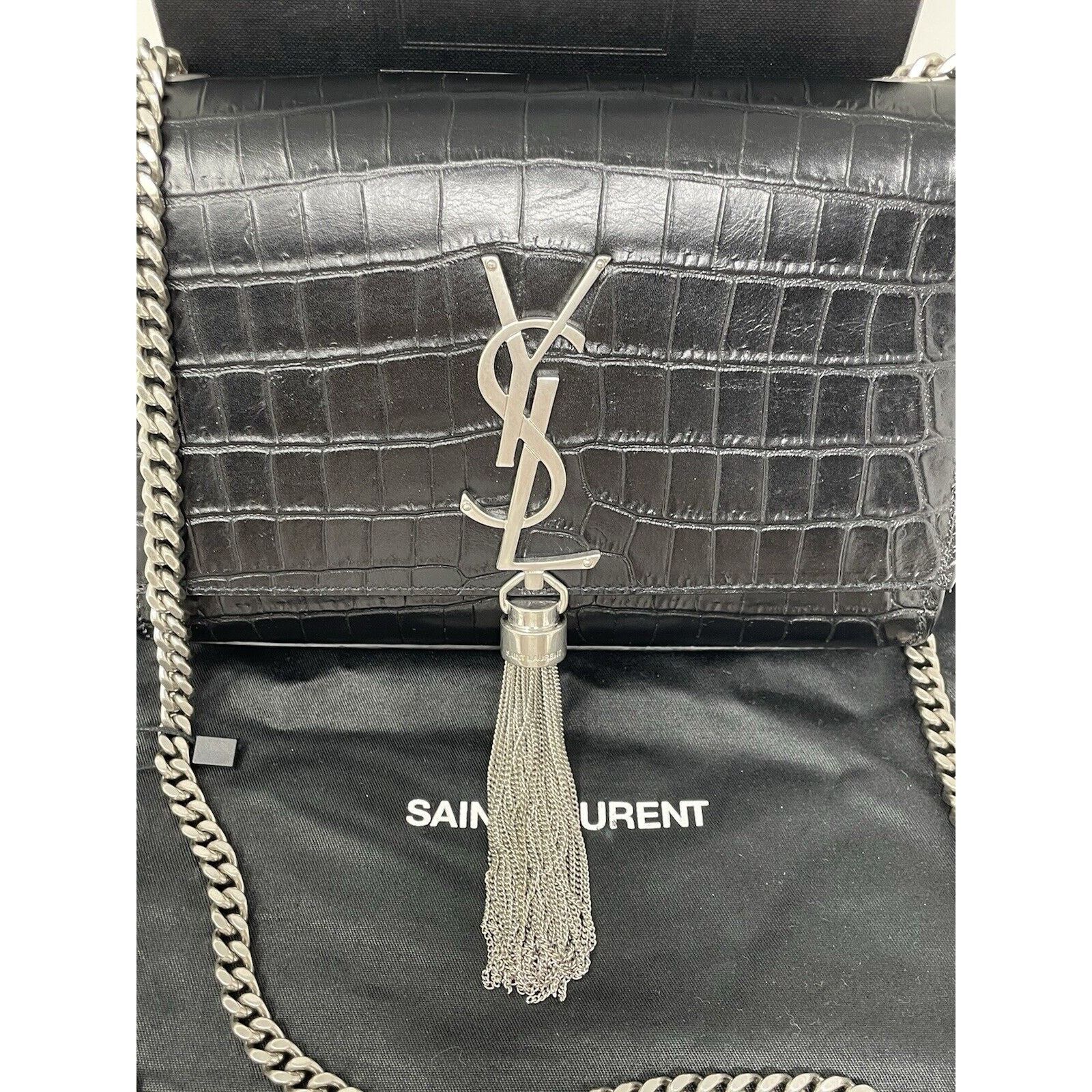 Yves Saint Laurent Calfskin Crocodile Embossed Small Classic Kate Tassel Size ONE SIZE - 19 Thumbnail