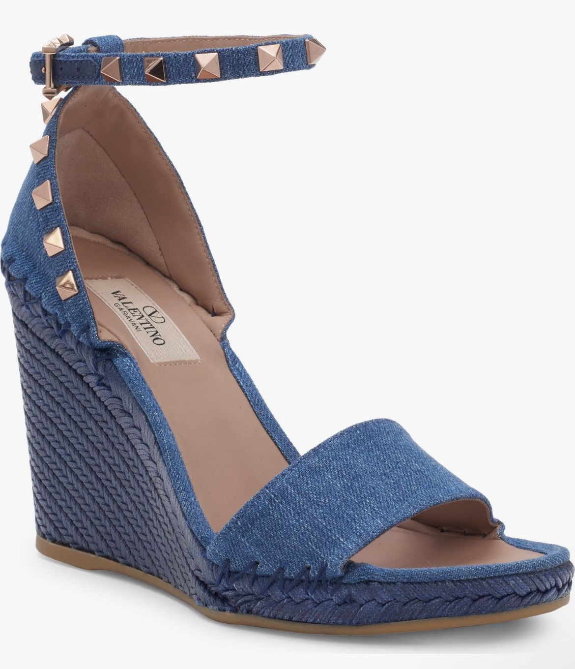 Valentino Valentino Garavani Rockstud Denim Espadrille Wedge Sandal Size US 6 / IT 36 - 1 Thumbnail
