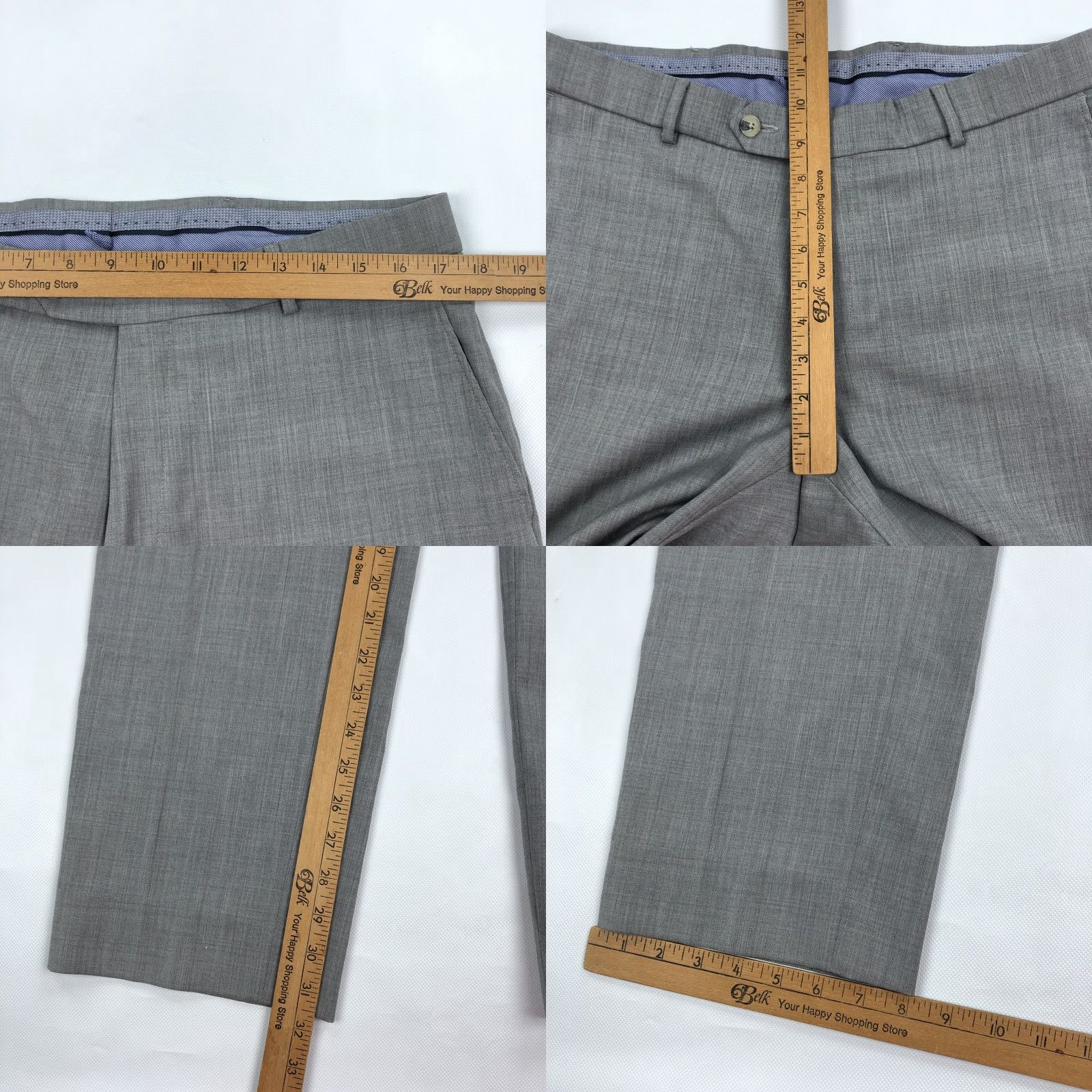 Vintage Ballin Mens Dress Pants Grey Flat Front Comfort-EZE 36x31.5 Wool 100 Flat Front Belt Loops Pockets Slim Straight Casual Workwear Business Formal Size US 36 / EU 52 - 8 Thumbnail