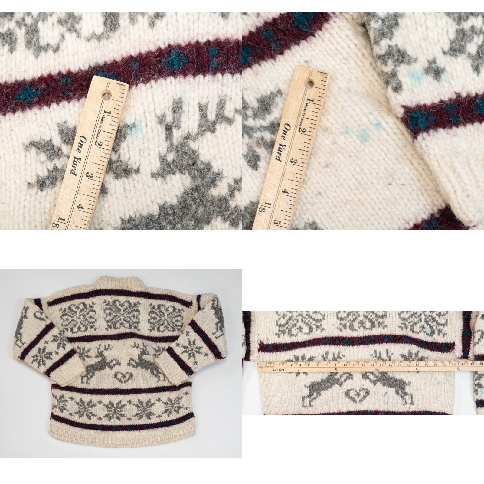 Vintage VINTAGE True Vintage Handknit 60s Cowichan Nordic Wool Sweater M Reindeer Heritage Ivory Size M / US 6-8 / IT 42-44 - 8 Thumbnail