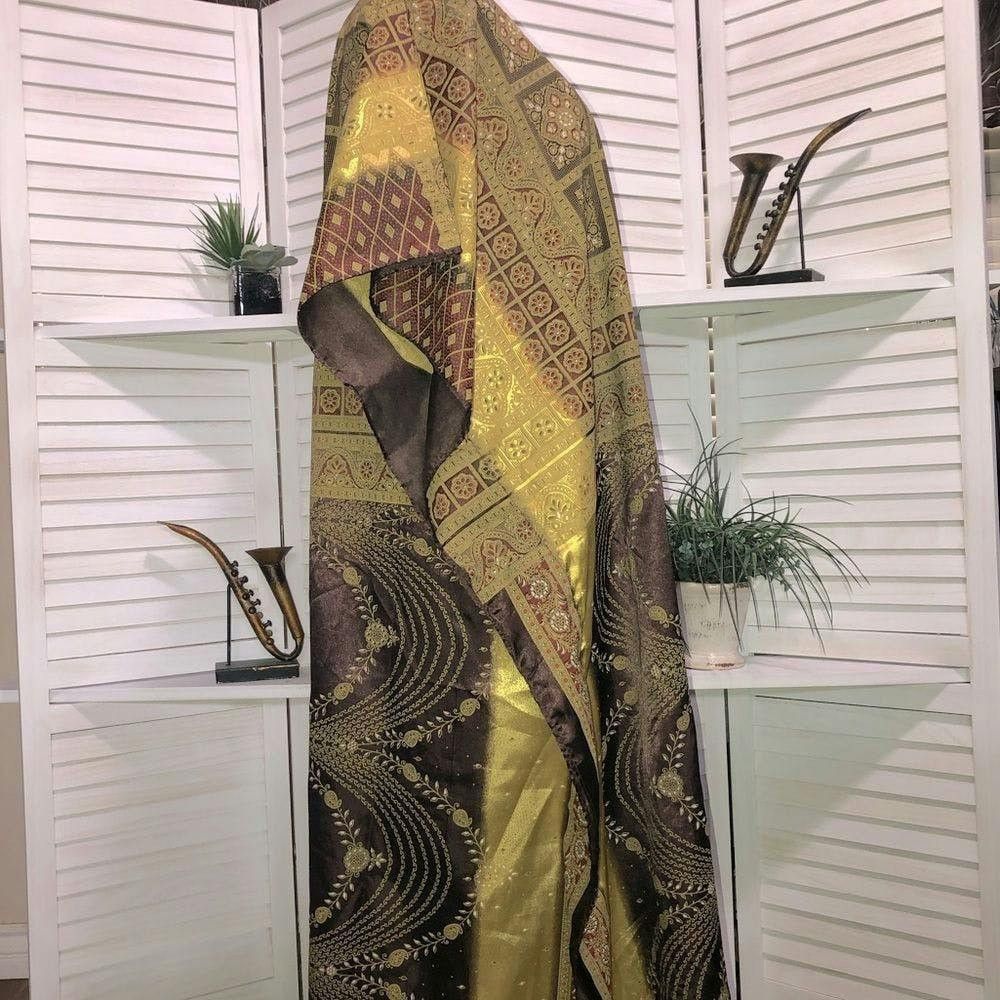 Vintage 70s vintage Kaftan tapestry golden brown maxi dress Sz OS Size ONE SIZE - 4 Thumbnail