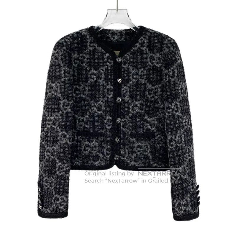 Gucci Gucci Dark gray logo jacquard full-print wool woven tweed Size XS / US 0-2 / IT 36-38 - 1 Thumbnail