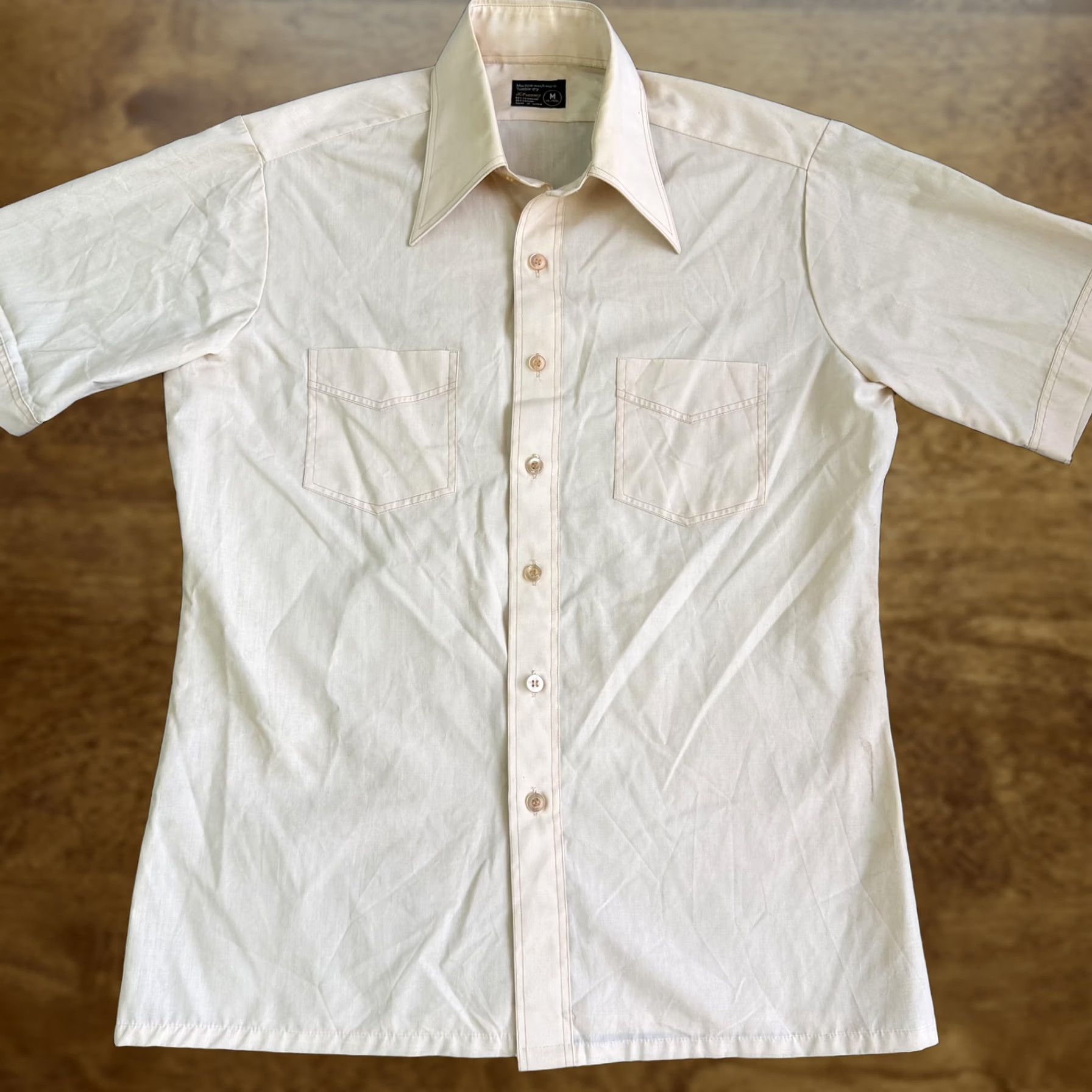 JCPenney VINTAGE JCPenney Shirt Mens Medium White Solid Short Sleeve Button Up 70s Size US M / EU 48-50 / 2 - 1 Thumbnail