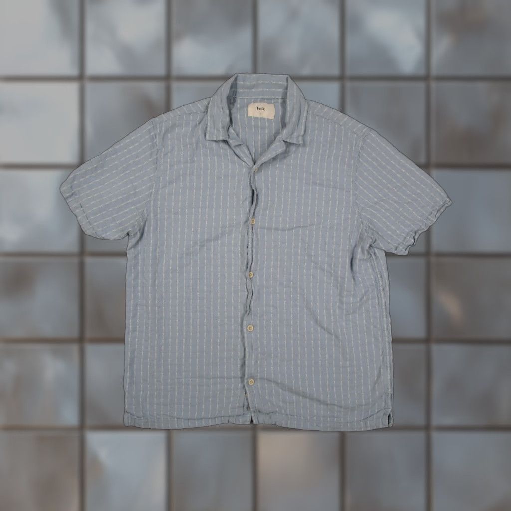 Folk Folk Shirt Men Large Blue Striped Short Sleeve Button-Up Cotton Linen Casual Size US L / EU 52-54 / 3 - 1 Thumbnail