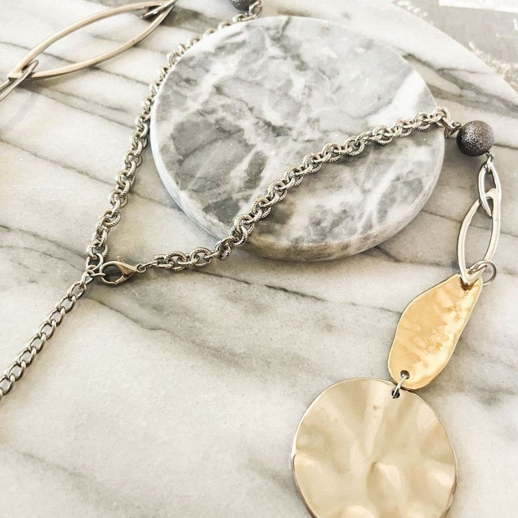 Jewelry Hammered Two Tone Metal Necklace Gold Silver Size ONE SIZE - 3 Thumbnail