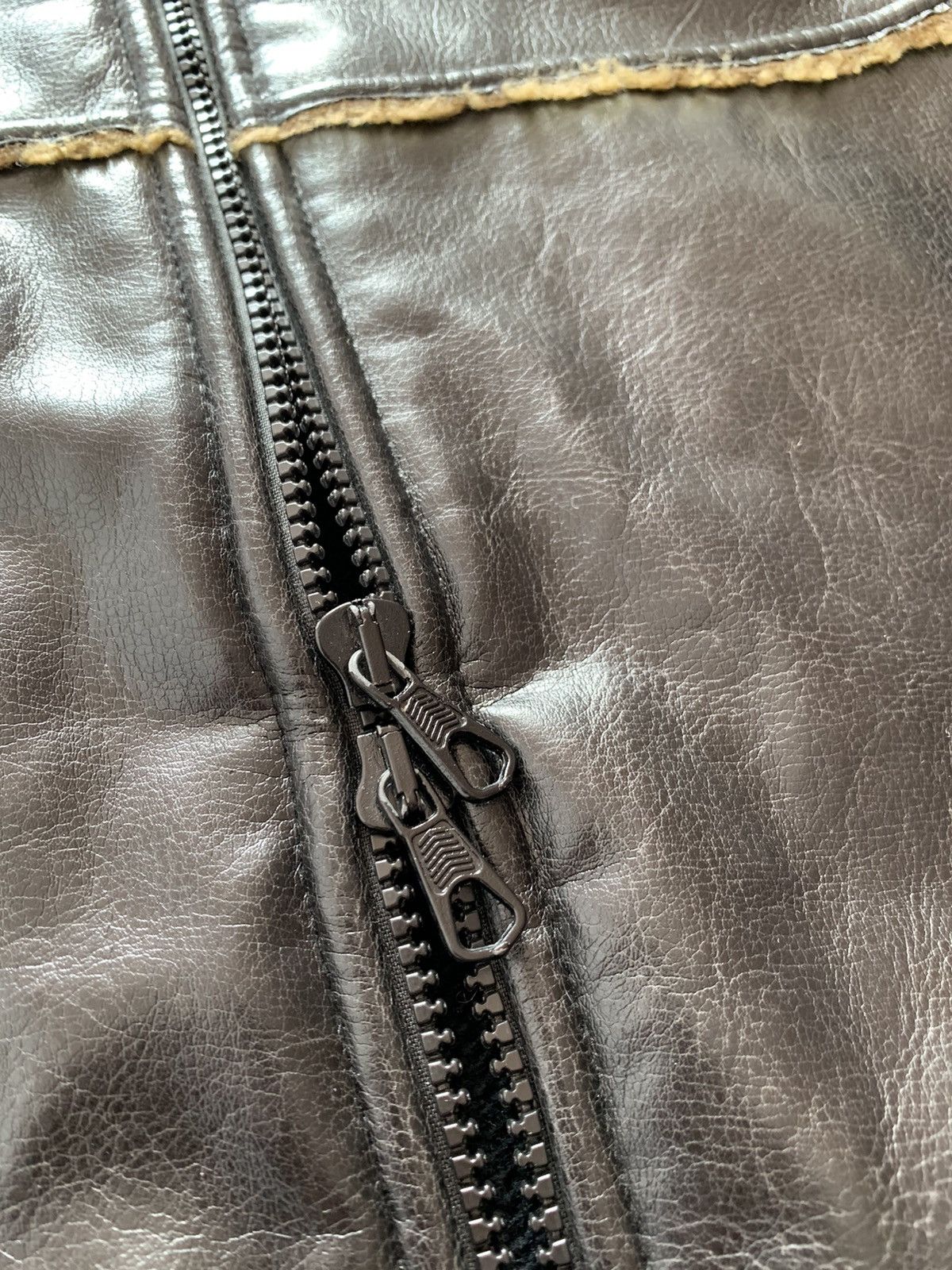 Leather × Vintage Vintage Avant Garde Wool Leather Zip Up Lampo Knit Sweater Size US L / EU 52-54 / 3 - 6 Thumbnail