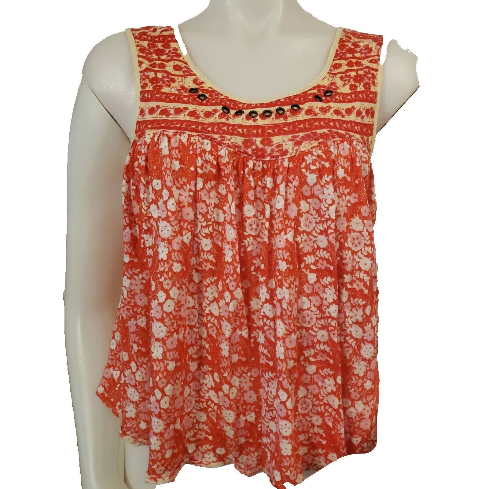 Free People Free People Linen Blend Top Womens XS Swing Orange Floral Sl Size XS / US 0-2 / IT 36-38 - 1 Thumbnail