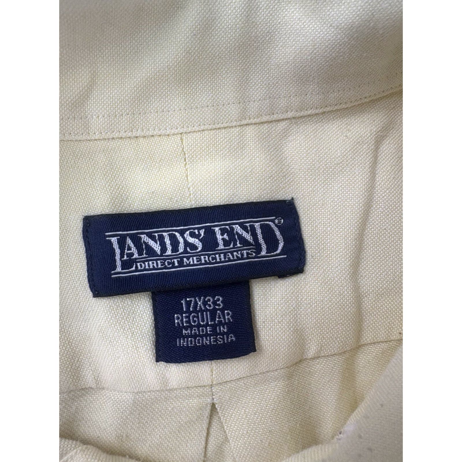 Lands' End Lands' End Dress Shirt Men 17X33 Yellow Button-Down Collar Long Sleeve Pockets Cotton Polyester Regular Size 46R - 7 Thumbnail