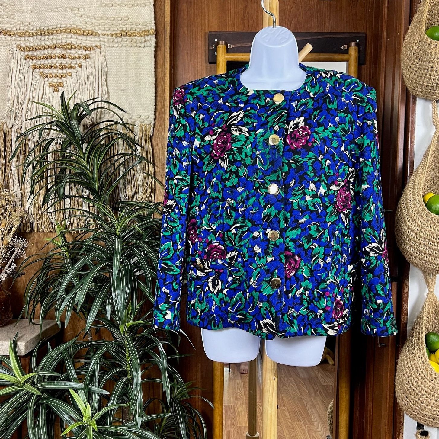 Vintage Vintage 80s Floral Quilted Jacket 16 | Blue Gold Glam Luxe Size XXL / US 16-18 / IT 52-54 - 2 Thumbnail