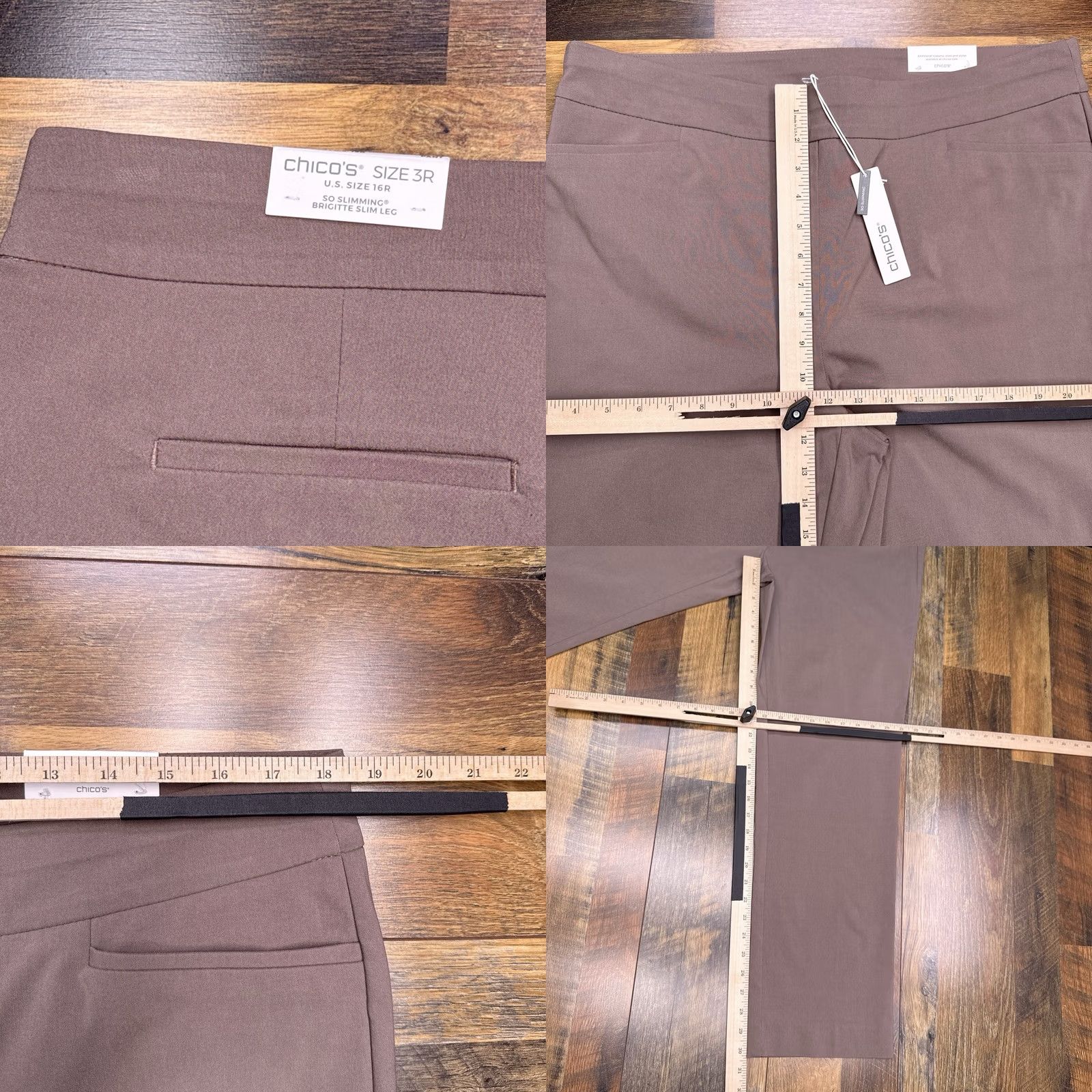 Vintage Chico's Pants Womens 3R Slim Leg Cropped Tapered Flat Front Elastic Waist Rayon Spandex Nylon Brown 30.5 Inseam New Size 26" / US 2 / IT 38 - 8 Thumbnail