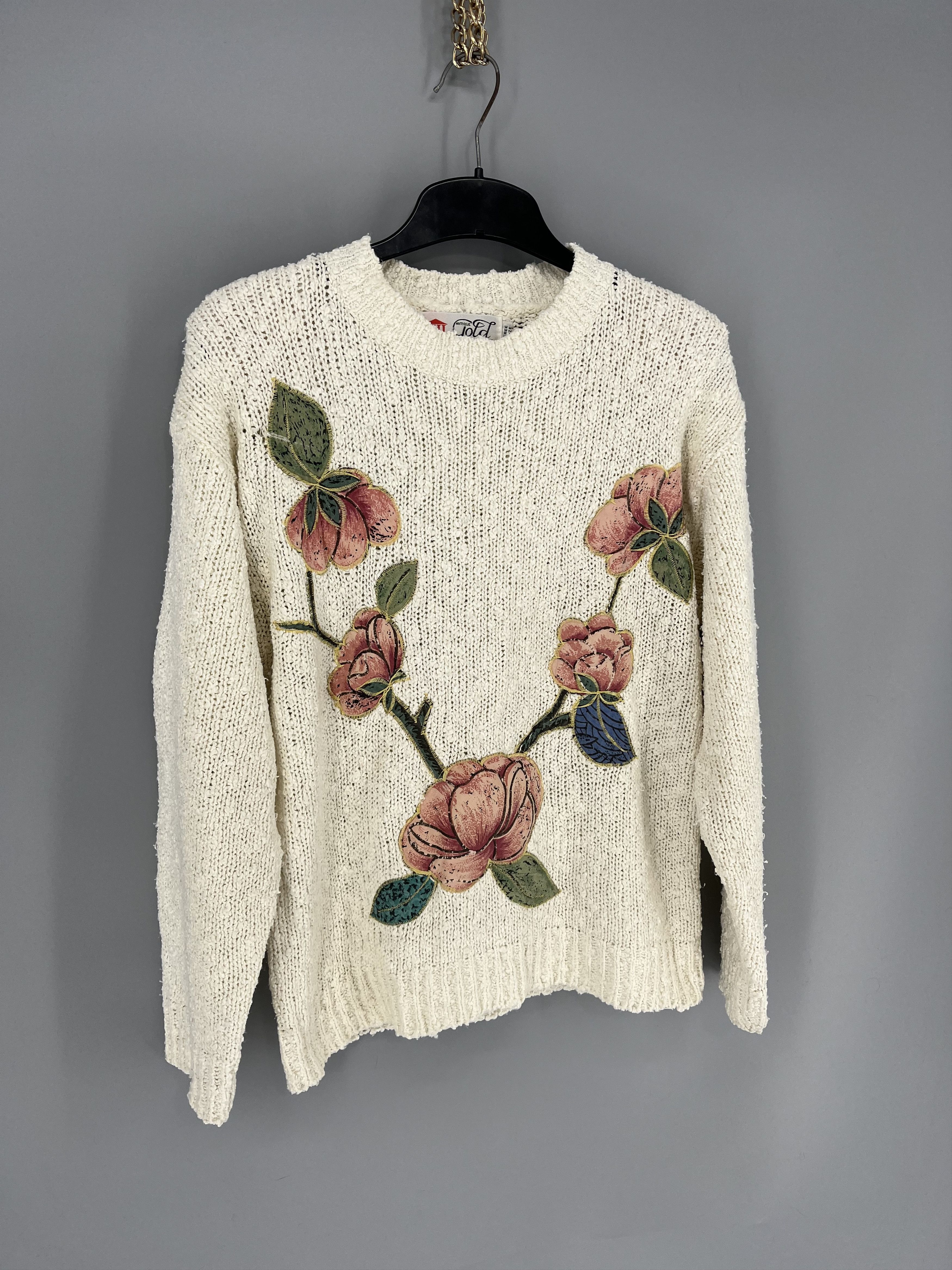 Japanese Brand Vintag BeigeLace With Flower Knitwear Sweater Made in Korea Size M / US 6-8 / IT 42-44 - 2 Thumbnail
