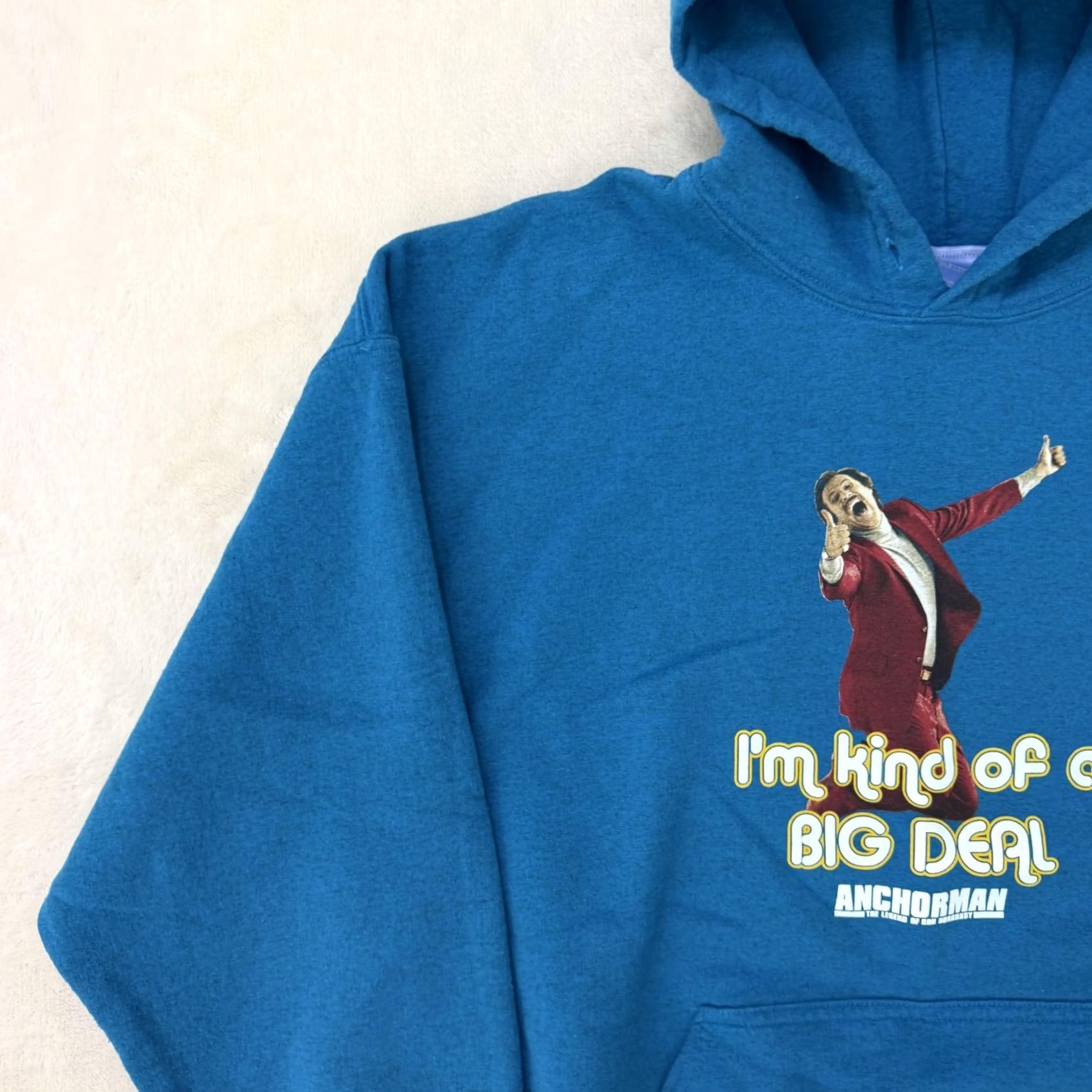 Vintage Anchorman Hoodie Mens XL Blue Ron Burgundy Graphic Print Fleece Pullover Sweatshirt Size US XL / EU 56 / 4 - 6 Thumbnail