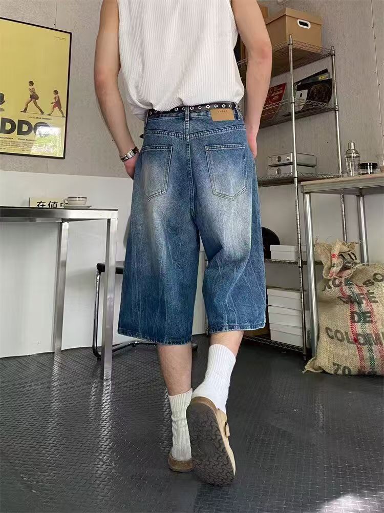 Vintage Blue Washed Vintage Lightning Denim Shorts Size US 32 / EU 48 - 4 Thumbnail
