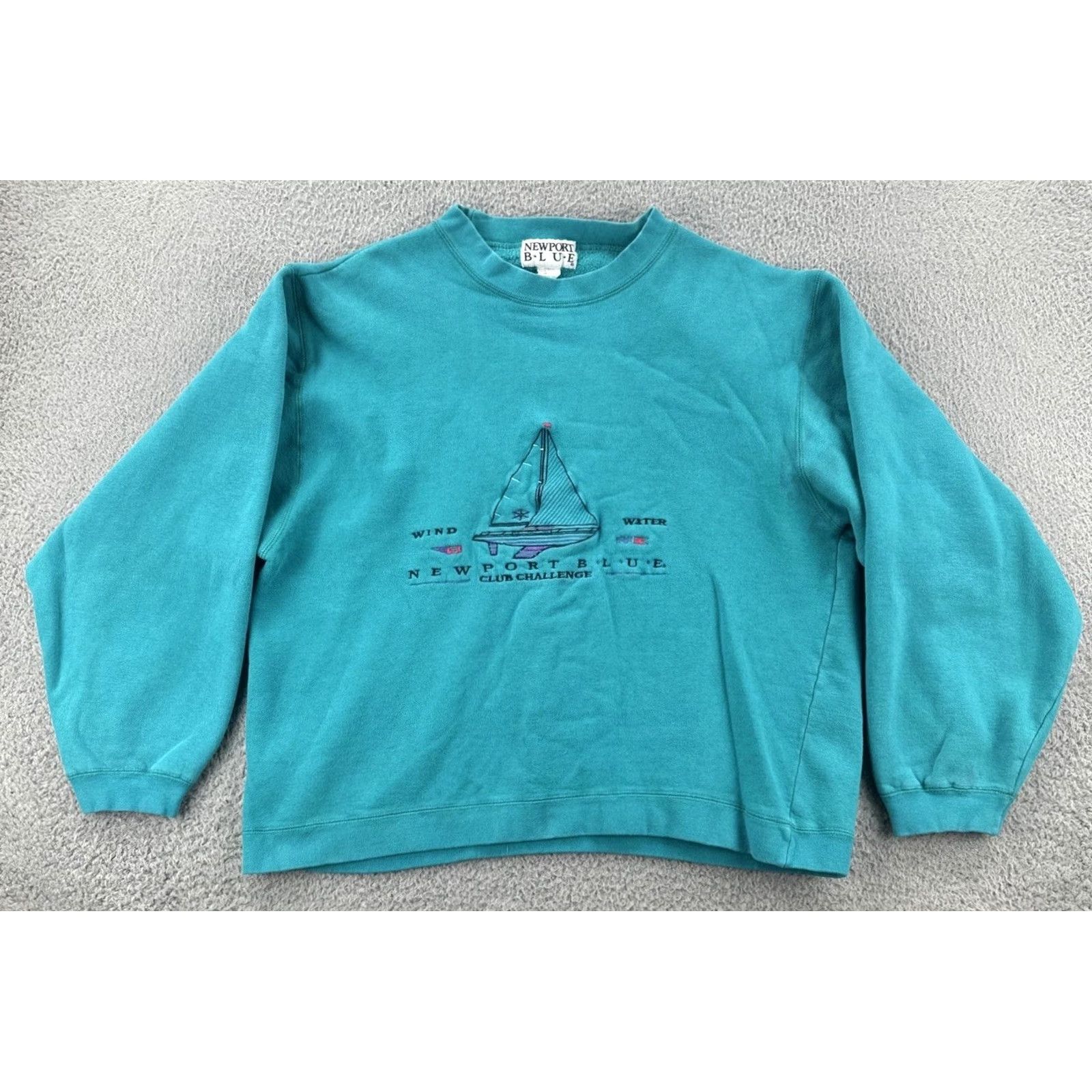 Vintage VINTAGE Newport Blue Turquoise Green 90s Boxy Crew Neck Embroidered Sweatshirt L Men Shirts Girls Size US L / EU 52-54 / 3 - 2 Thumbnail