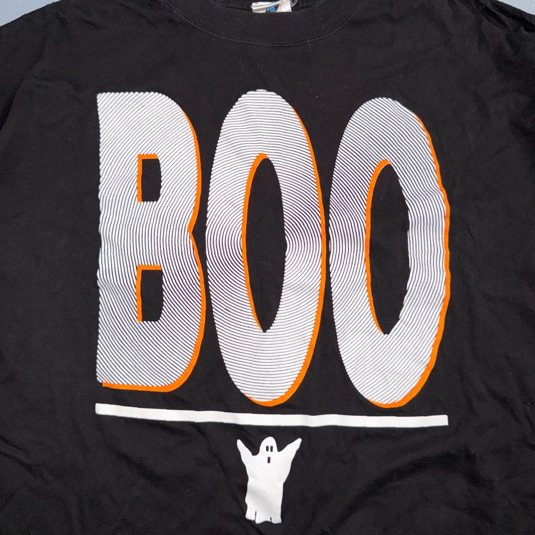 Vintage VINTAGE T-Shirt Men Halloween BOO VTG Glow In Dark Ghost 2XL Black Cotton Knit Graphic Print Short Sleeve Crew Neck - Vintage 70s 80s 90s Theme Size US XXL / EU 58 / 5 - 2 Thumbnail