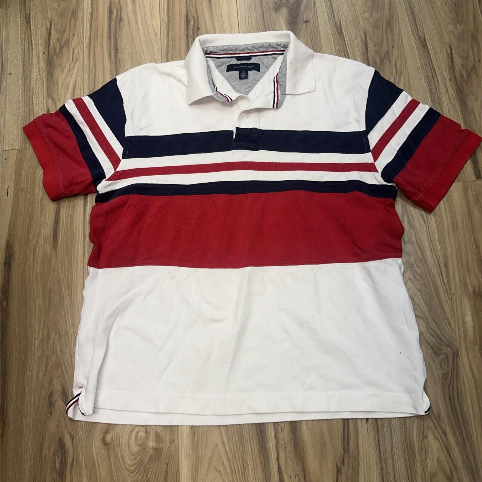 Tommy Hilfiger Tommy Hilfiger L Stripe Polo Shirt Red White Navy Rugby Size US L / EU 52-54 / 3 - 1 Thumbnail